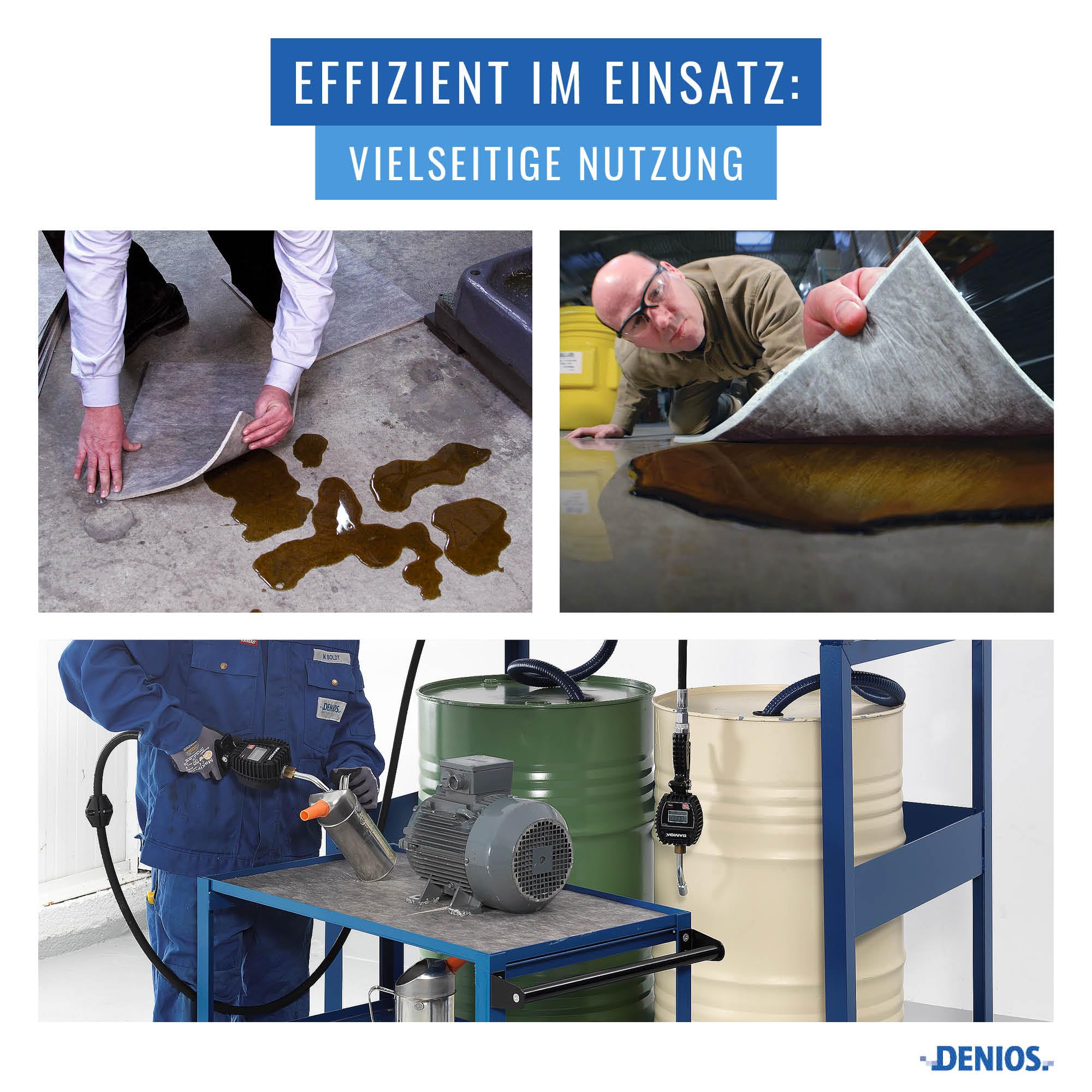 DENSORB EcoSorb Bindevliesmatten, Ölbindemittel Ausführ. Universal, aus recycelter Zellulose, 38 x 48 cm, 100 Stück