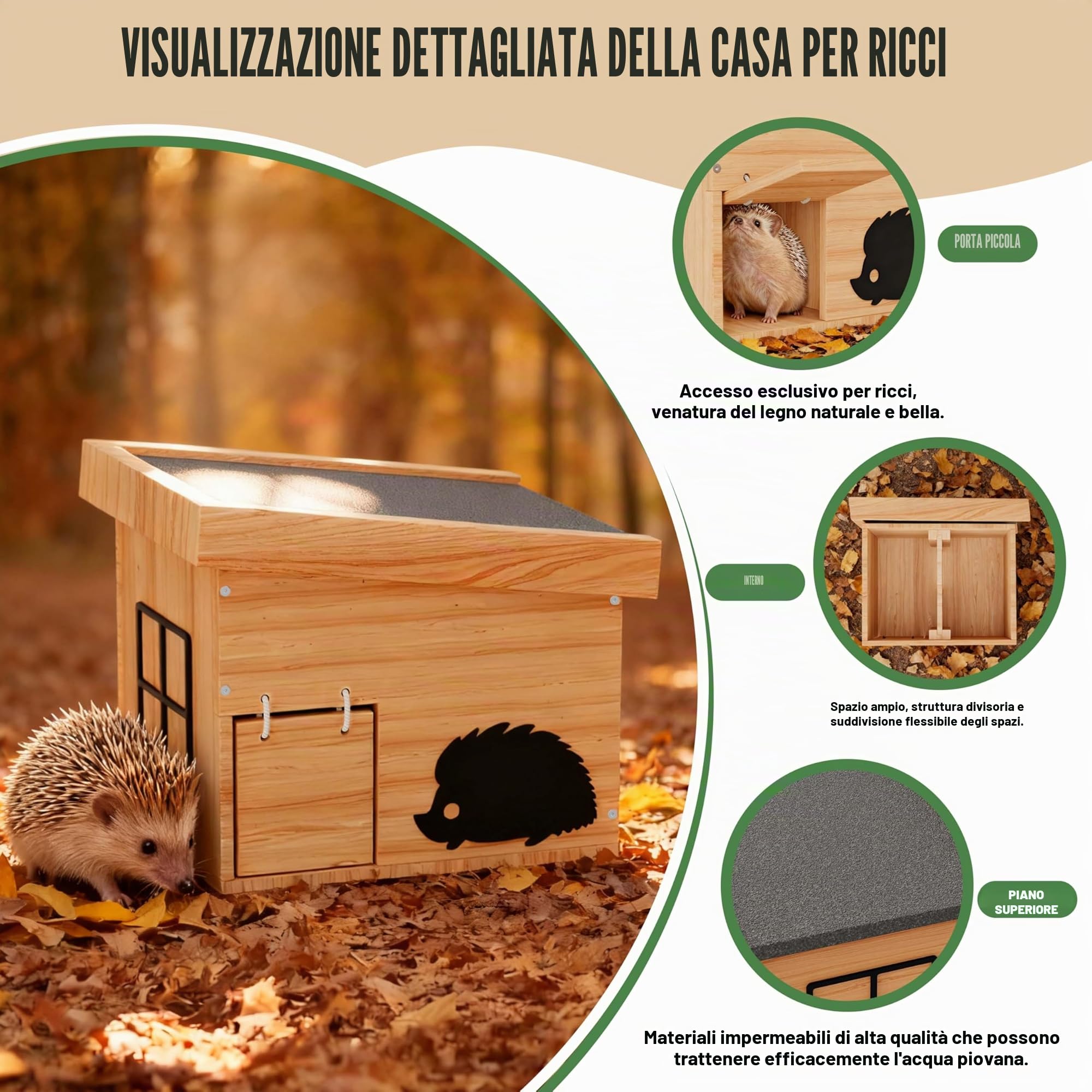Mihoho Casa per Riccio Invernale in Legno, Hotel per Ricci con Fondo, a Prova di Gatto, Resistente alle intemperie, per Ricci, dormitorio, Giardino, Kit di Costruzione (faggio)