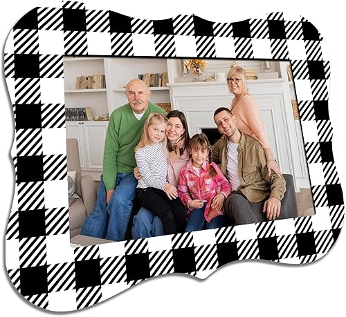 Marco de fotos retro de madera para fotos de 4 x 6 pulgadas, marco de tablero de ajedrez blanco y negro, decoración rústica de mesa, regalos para