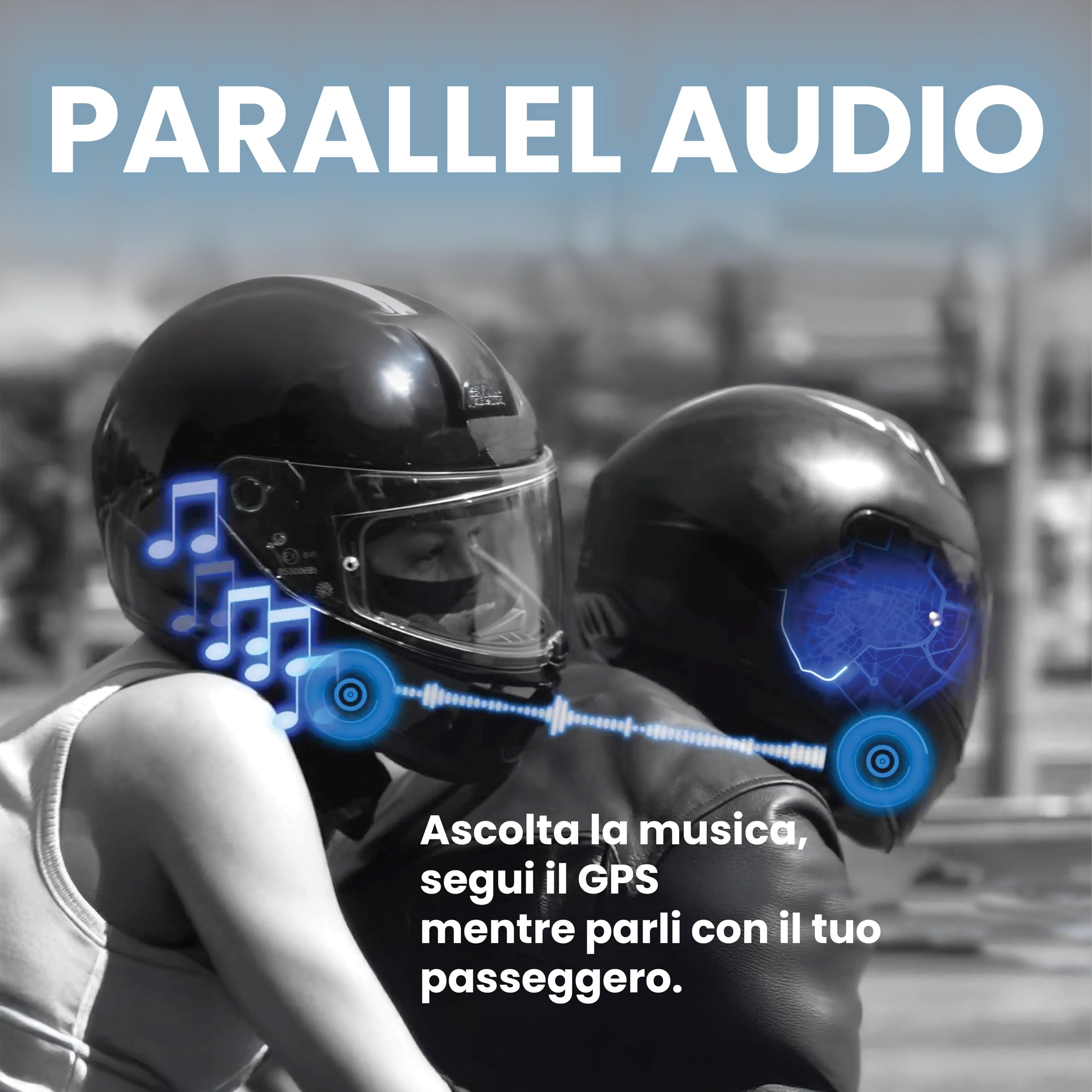 Midland - Interfono Moto Bluetooth + Mesh R1 Mesh Singolo, Auricolari Casco Moto Waterproof IPX6, Portata 500m, 23H, Audio RCF, Stereo Background, Compatibile TFT e Radio FM, 6 Persone Conference