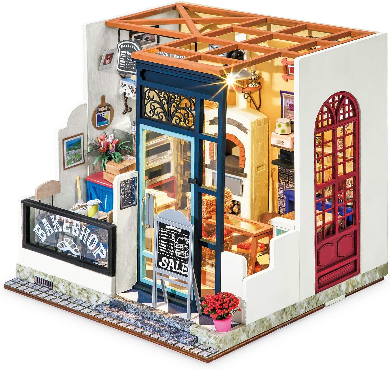 DIY Wooden Dollhouse Kit with Miniature Furniture,Model Building Kits with Accessories and LED, for Kids(Nancy's Bake Shop)