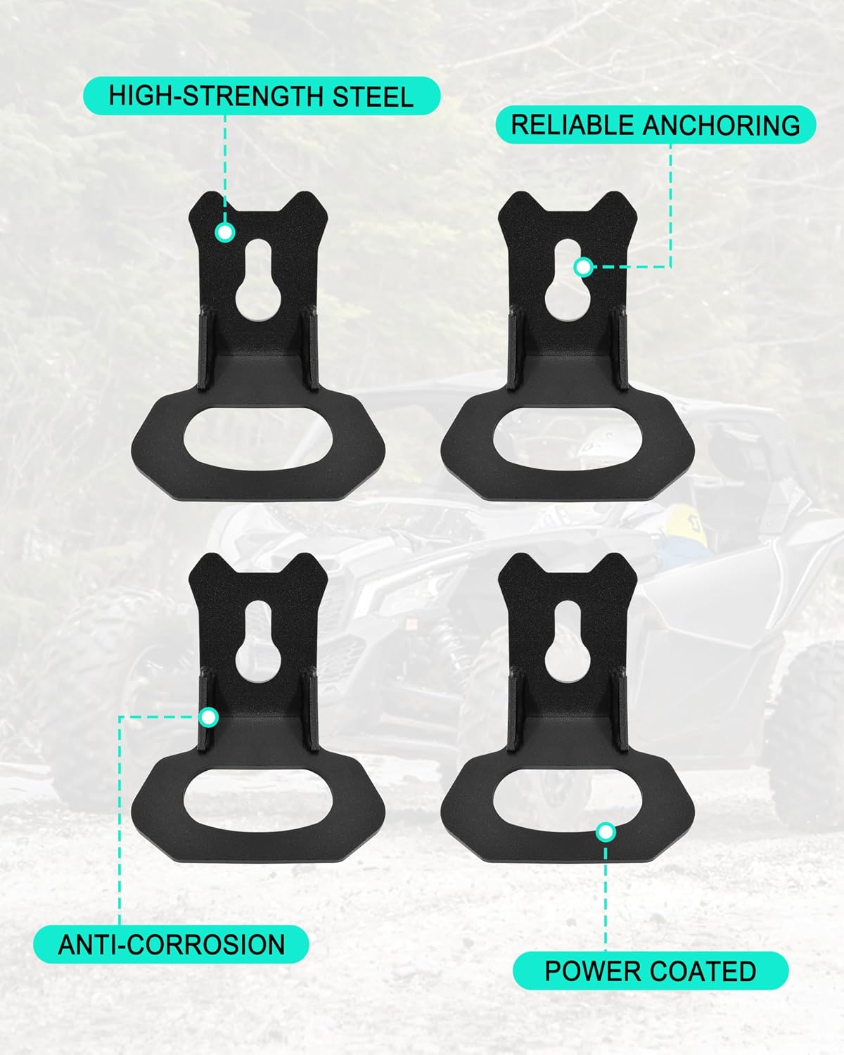 Tie Down Brackets Hooks for Can-Am X3, Heavy-Duty Black Steel Tie-Down Anchor Mounting Hooks for Can Am Maverick X3 MAX RS DS RR Turbo 2017-2025 Accessories, 4PCS