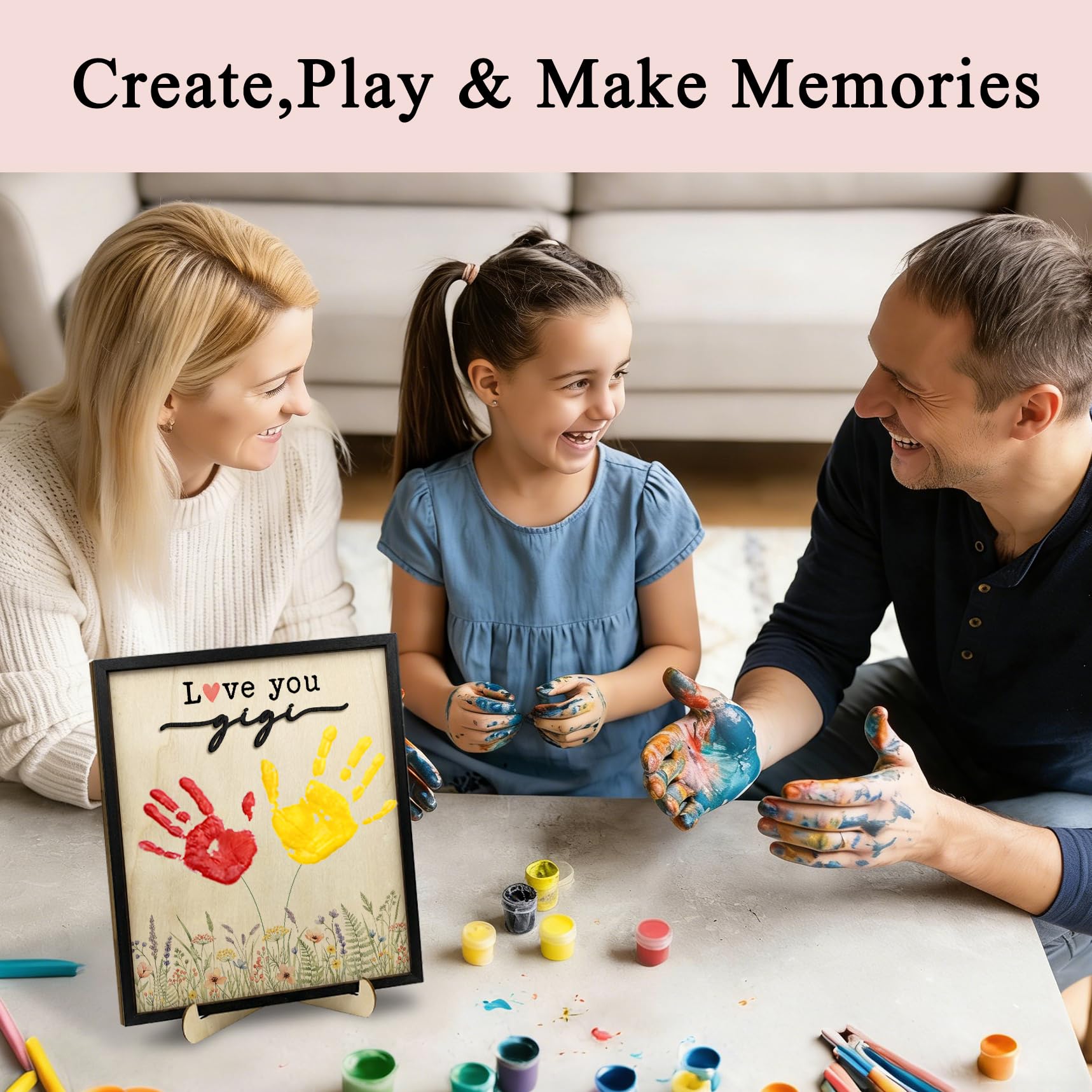 FONDCANYON Gigi - Kit de huellas de manos para el día de la madre, regalos de cumpleaños para el día de la madre, regalos de cumpleaños de nietos, kit de manualidades con pinturas acrílicas, recuerdo