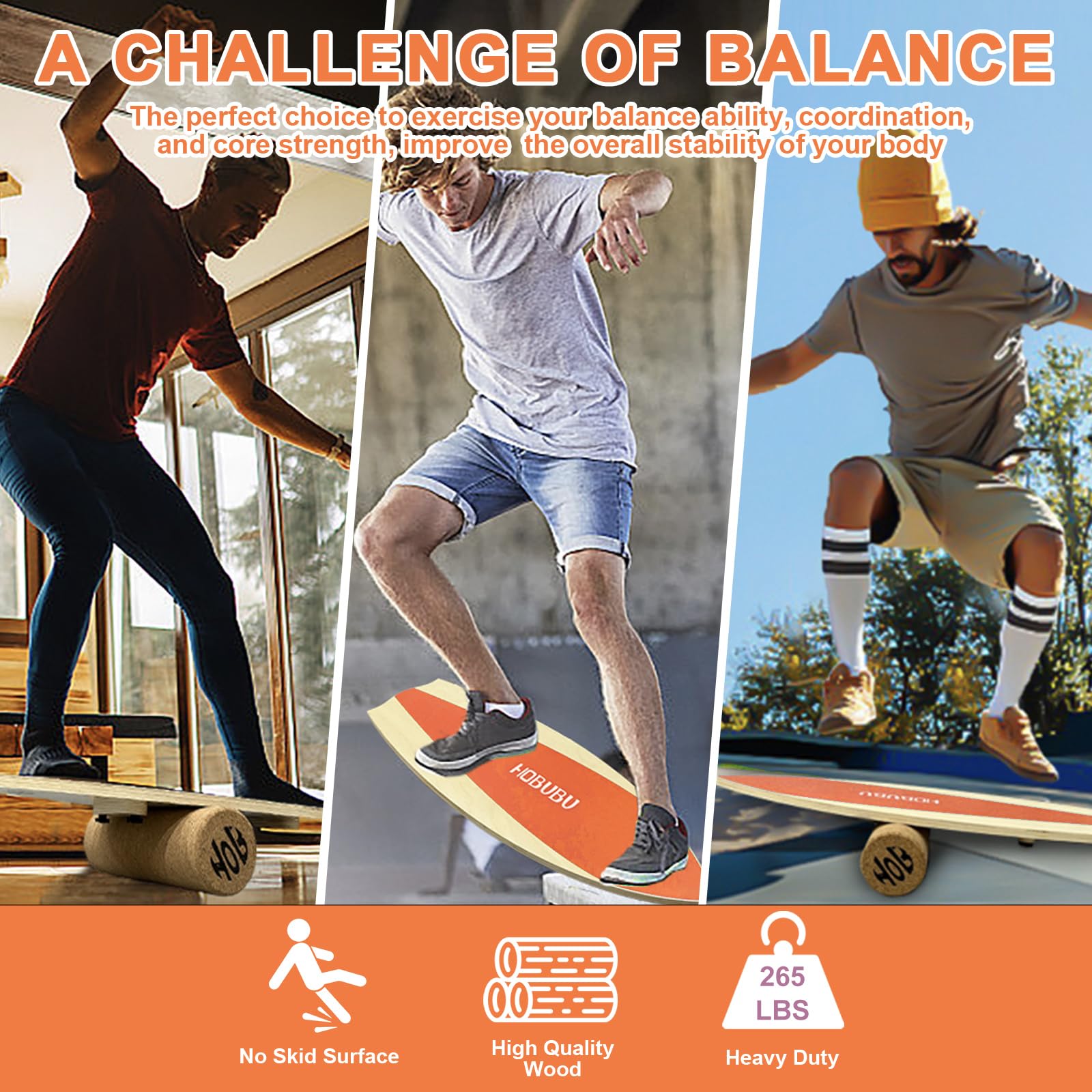 Balance Boards für Indoor- und Outdoor-Training, Holz-Balance Board mit Korkwalze und verstellbaren Sperren, geeignet für Anfänger und Experten | Erwachsene und Jugendliche