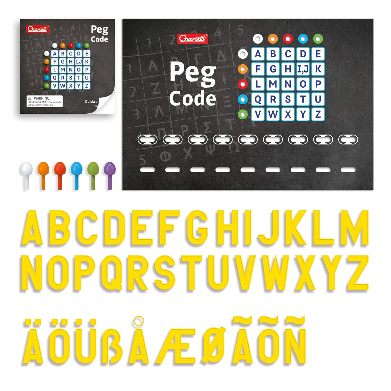 Quercetti Peg Code Strategy Game - Write and Decode Secret Words and Messages Using Deduction and Logic, for Kids Ages 5 Years +,Multi-Colored