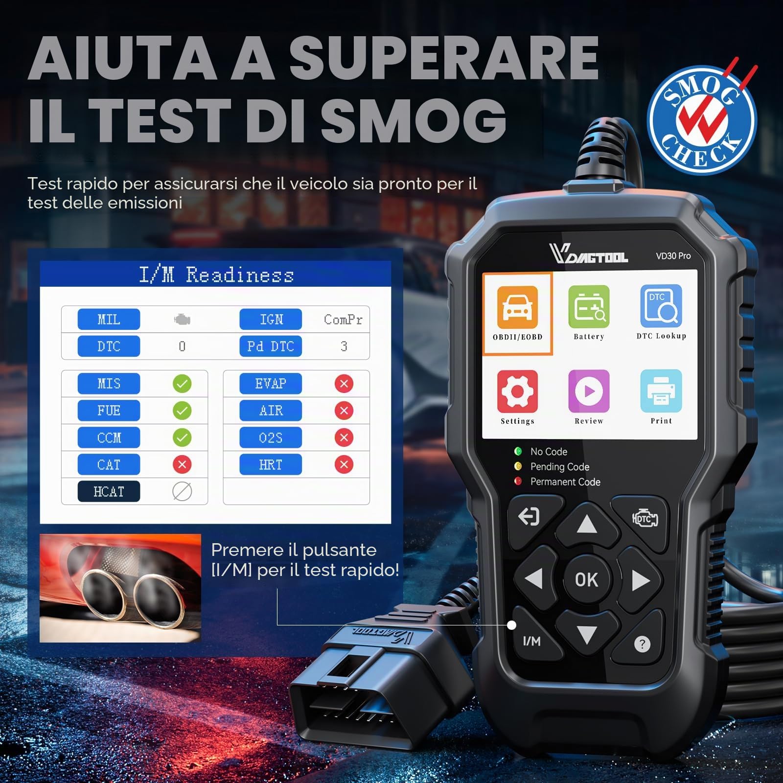 VDIAGTOOL VD30 Pro OBD2 Auto Diagnostica, Diagnosi per Auto EOBD, Lettore Codici Errore Per Reset OBD2, Dati in Tempo Reale Dello Scanner OBD, Errore Spia Motore per Tutti i Veicoli con OBDII