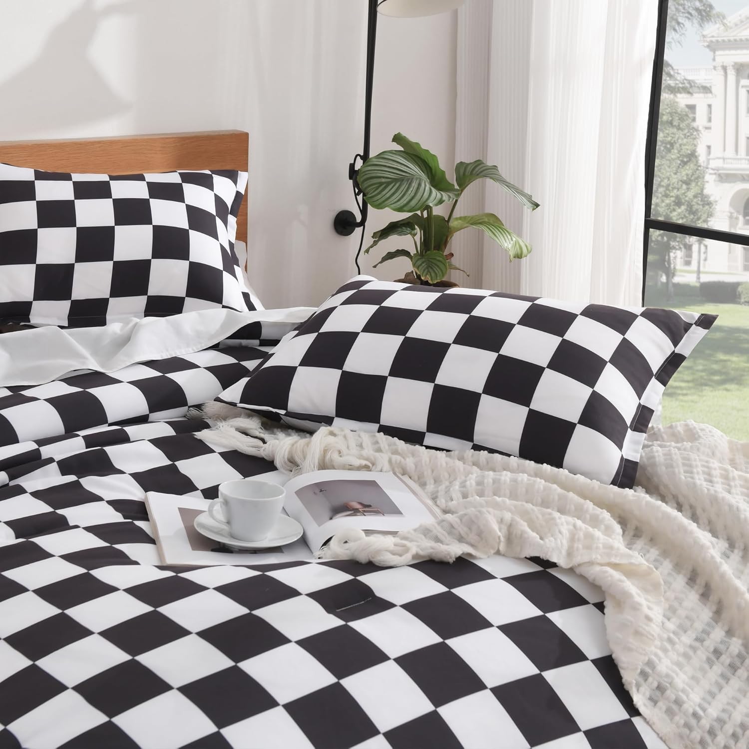 Andency Checkered Comforter Queen(90x90Inch), Black White Plaid Gingham Buffalo Grid Bed Set for Boys Kids Teens, 3 Pieces Lightweight Microfiber Geometric Preppy Bedding - Image 4