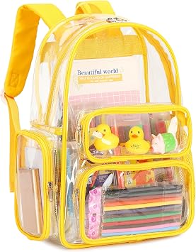 CAMTOP Clear Backpack Heavy Duty Transparent Bag See Through BookBag for Student School Work Festival Sport Travel, Yellow, Medium-17'', Camtop Clear Backpack See Through Bookbag for Student School