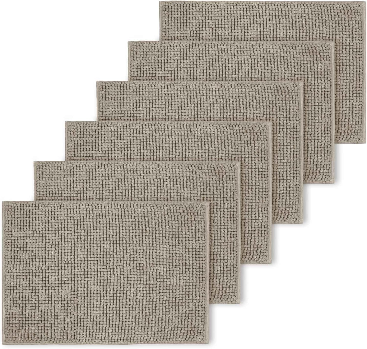 Imperial Rooms Bath Mat Non Slip Anti Mould (6 pack) - Khaki Bath Mats 50x80cm, Chenille Bathroom Mat Super Absorbent Extra Soft Fluffy Shower Mat