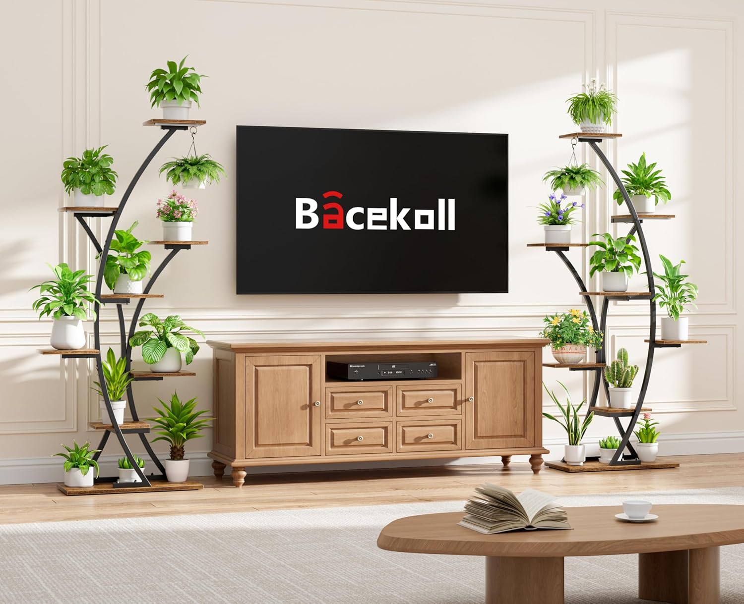 Plant Stand Indoor with Grow Lights: 64" 2 Pack Large Plant Stands, 8 Tiered Curved Plant Shelf for Indoor Plants Multiple, Tall Lighted Corner Display Stands, Flower Holder for Living Room, Patio