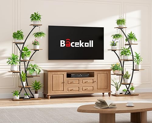 Miniatura 5 de Soporte para plantas de interior con luces de cultivo 64 "Paquete de 2 soportes grandes para plantas, estante curvado de 8 niveles para plantas de