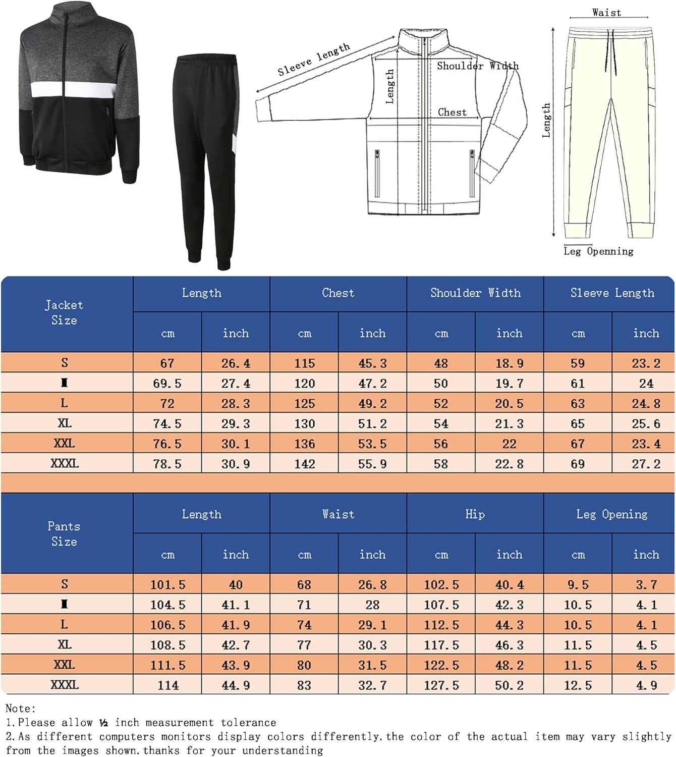 URBEX Men's Athletic Tracksuits Long Sleeve Hoodie Sweatsuits for Men 2 Piece Sets Full Zip Jogging Suits Jackets and Pants