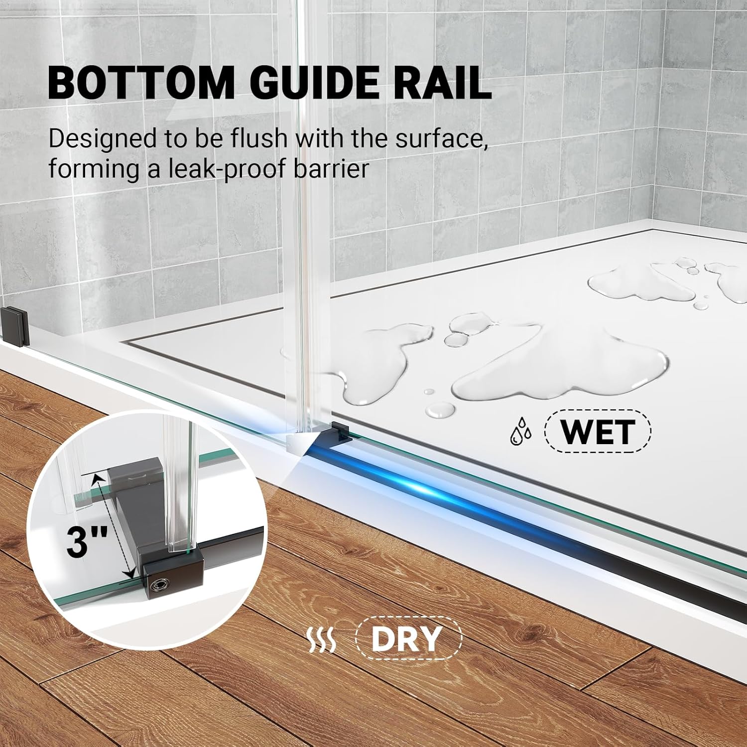 Frameless Sliding Shower Door 44–48 in W x 76 in H, 8mm Clear Tempered Glass Shower Doors Glass Sliding 48 Inches, Double Nano Coating, Stainless Steel Hardware, Silent Smooth Rollers, Matte Black
