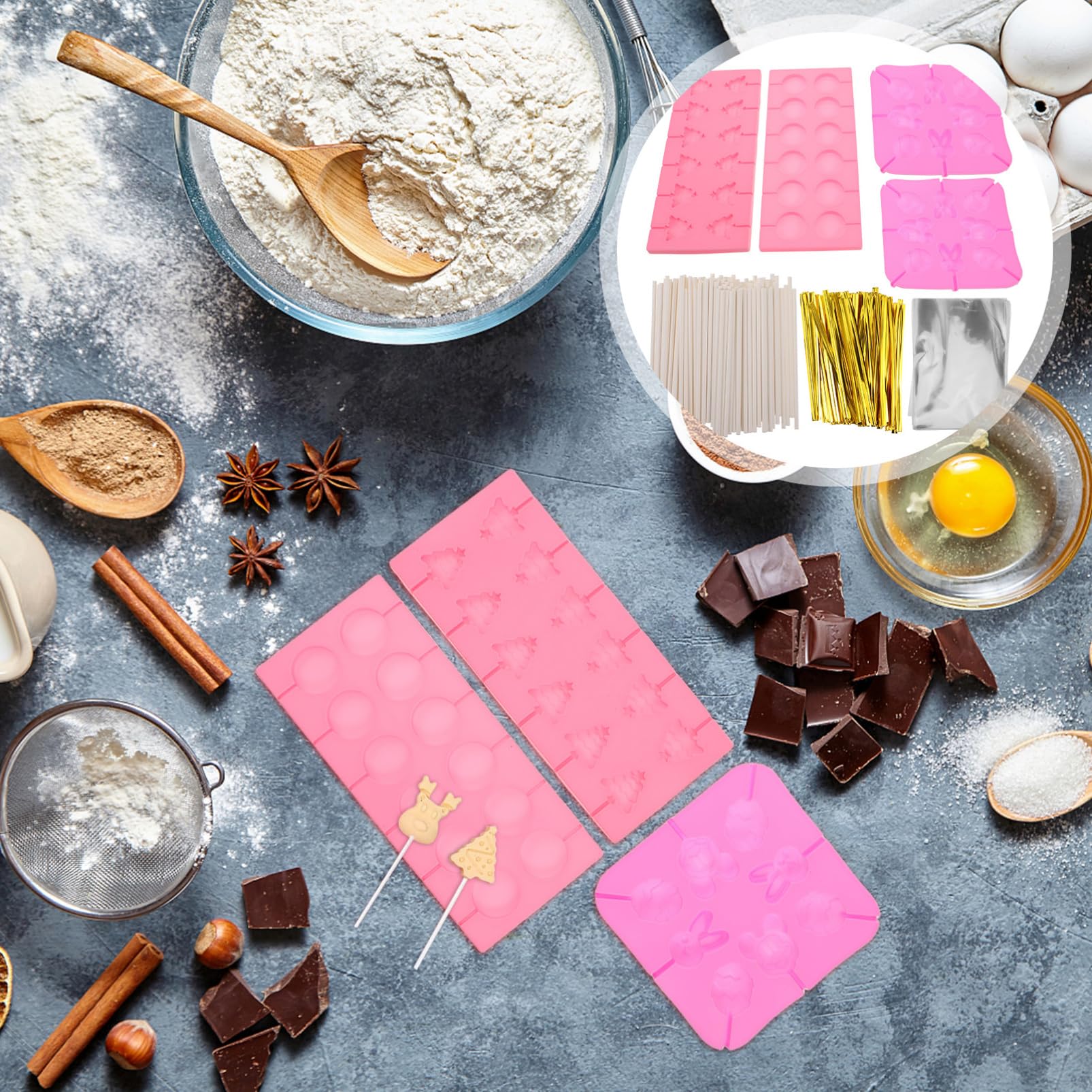 Moule à Bonbons en Silicone de Noël 1 Set, 7 Pièces, Réutilisable