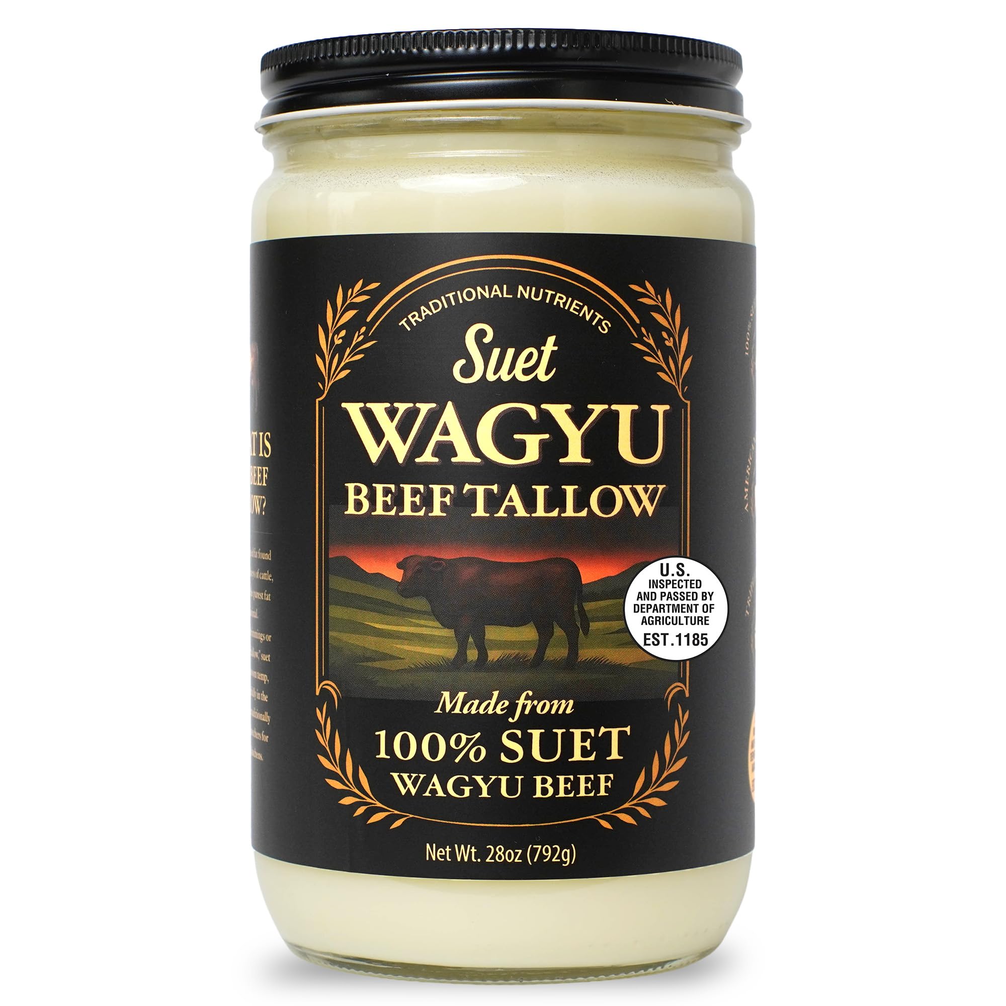 Wagyu Beef Tallow 28oz, 100% Pure Suet Kidney Fat, Triple-Rendered, USDA Inspected 1.75lbs