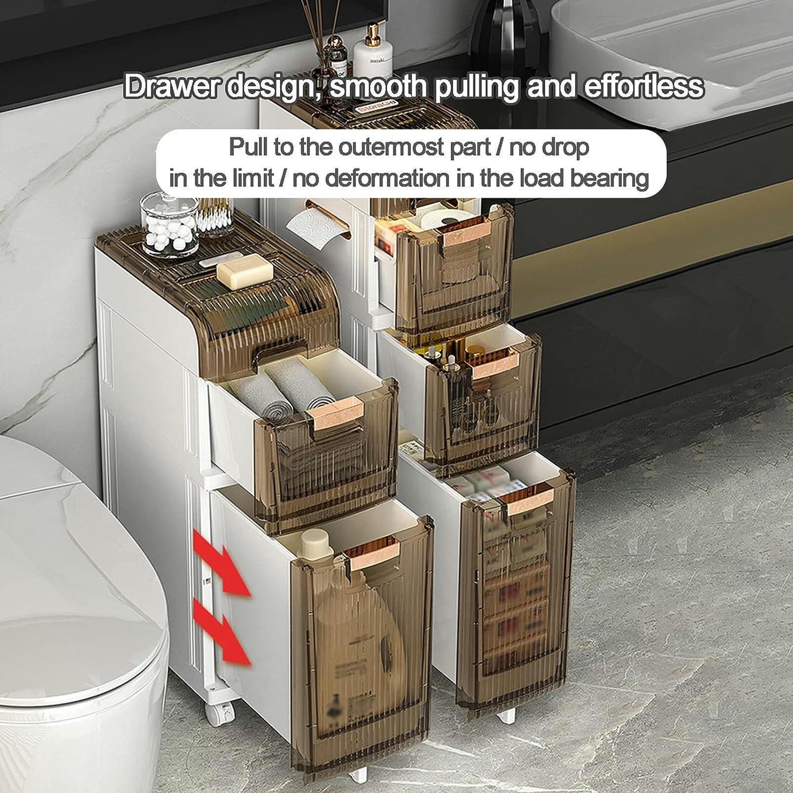 Cajones de almacenamiento apilables, gabinete de almacenamiento para El piso del baño, gabinete pequeño y Estrecho con estantes deslizantes, gabinete de almacenamiento la