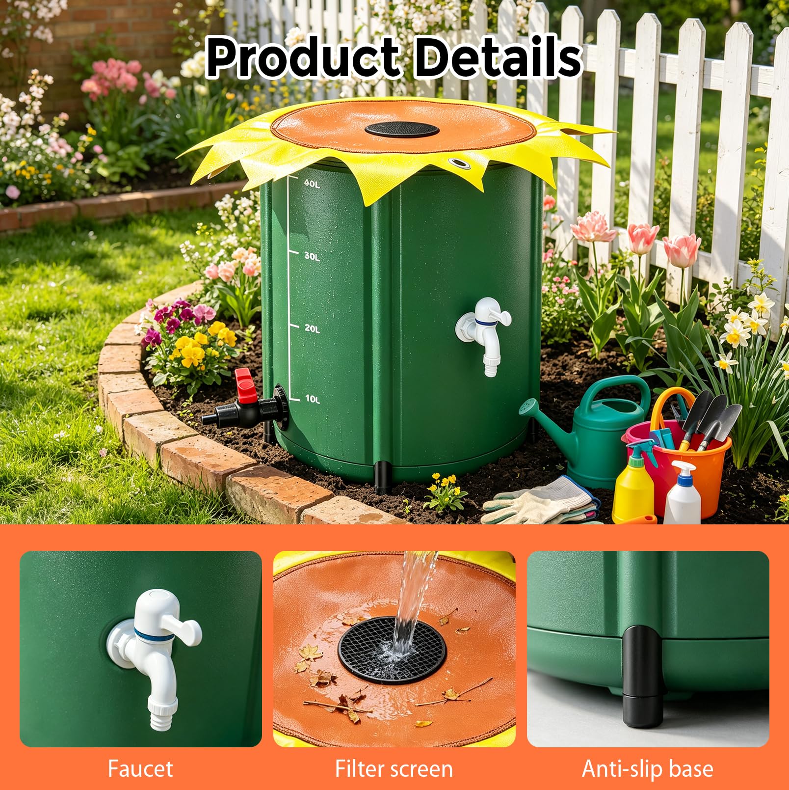 Cisterna pieghevole da 200 l, serbatoio dell'acqua piovana | con filtro e rubinetto, serbatoio dell'acqua in PVC 500D, serbatoio dell'acqua portatile per irrigazione del giardino