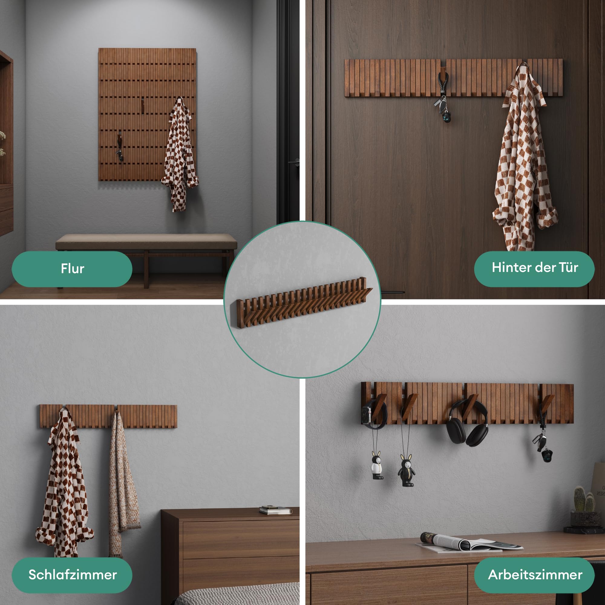 Mai & Mai Perchero Pared Madera con 14 Ganchos, 55cm, Nogal, Twigro-01