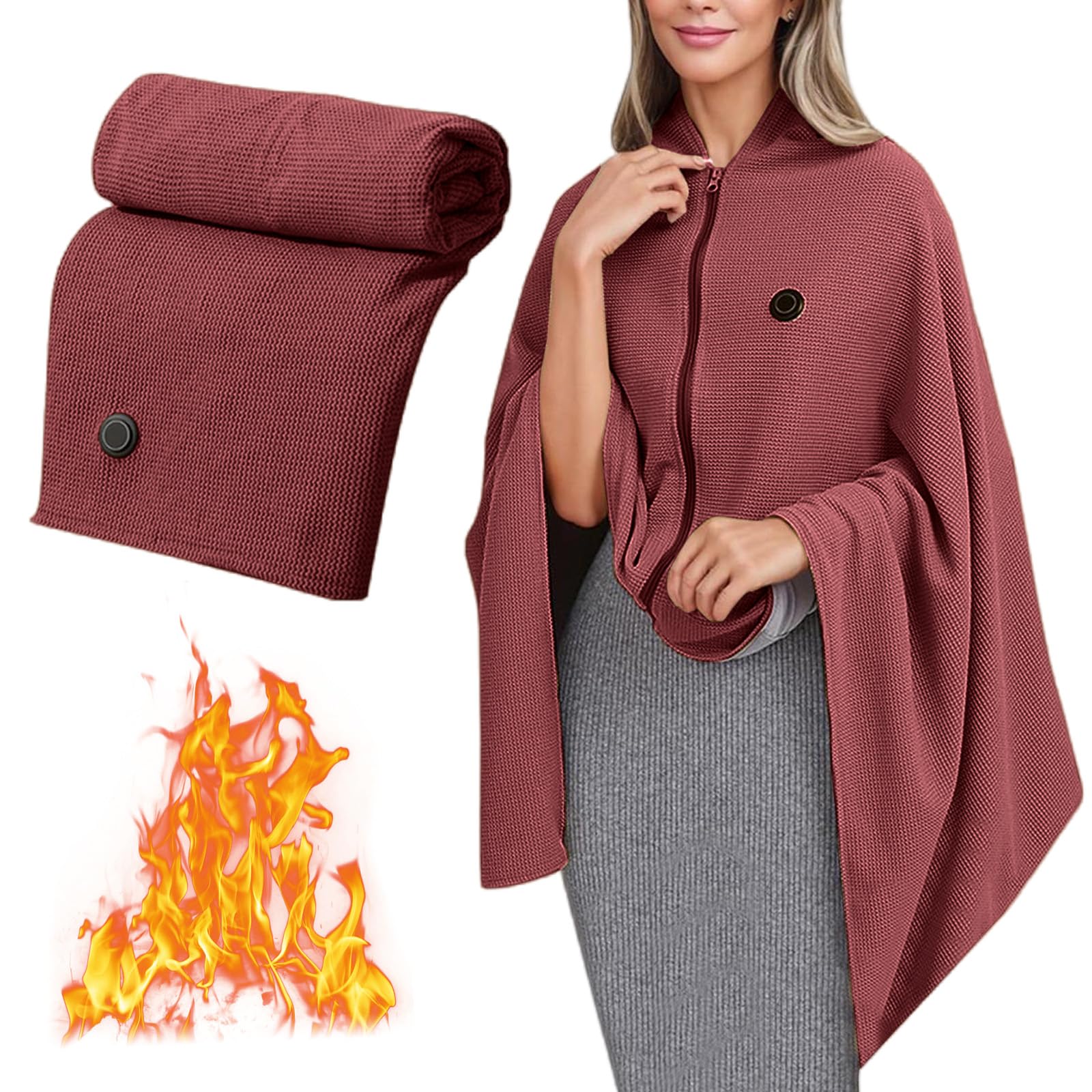 FQFGGYD Heated Shawl Wraps for Women, Portable Heated Blanket, Portable Soft Cordless Electric Heated Blanket with Zipper