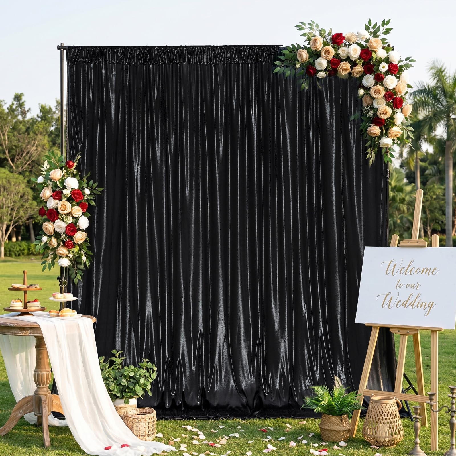 Eternal Beauty Sfondo nero glitterato 305 x 305 cm, senza pieghe, con paillettes scintillanti, sfondo fotografico, tenda scintillante per feste, compleanni, matrimoni, banchetti (3 x 3 m)