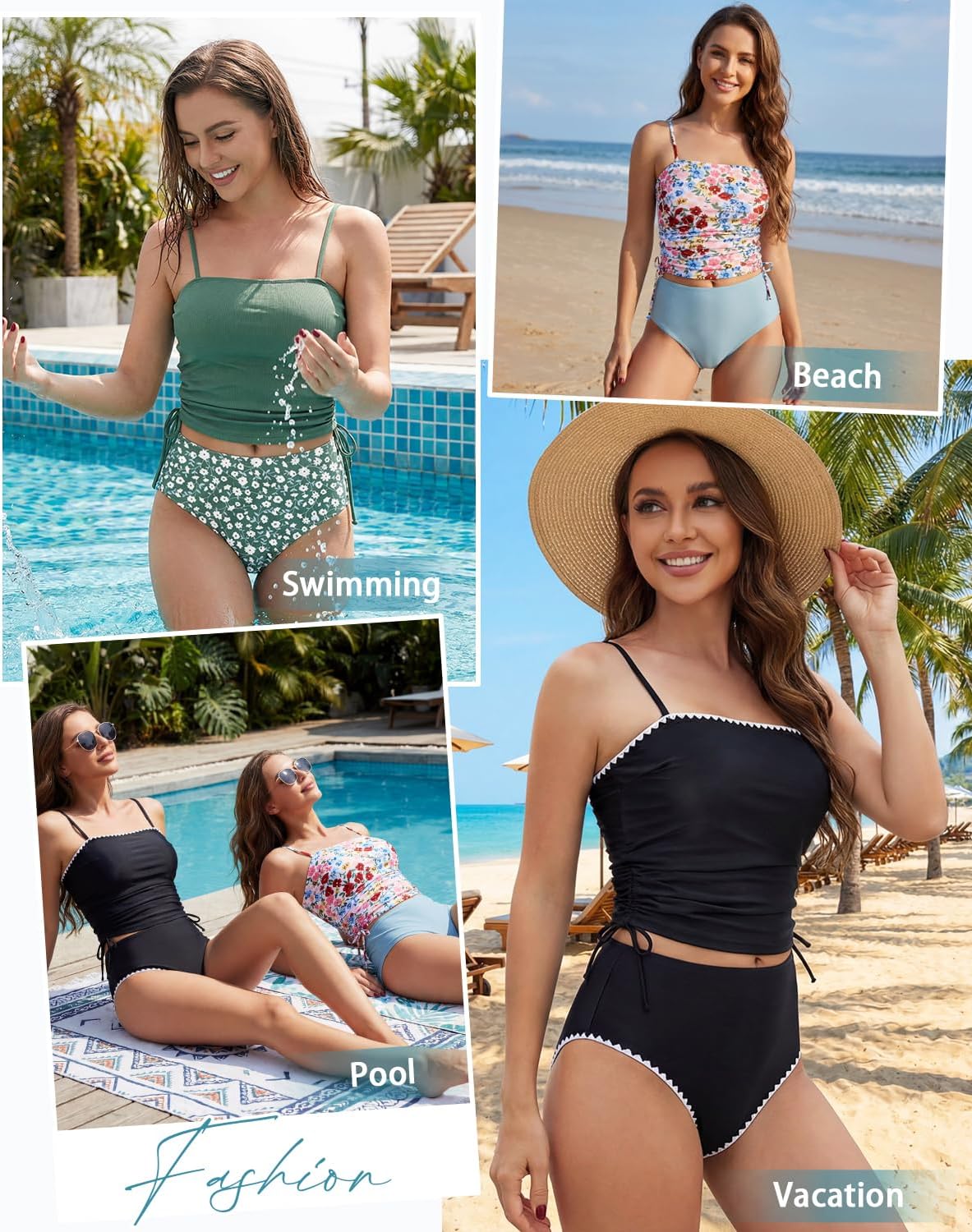 Century Star 2026 Tankini Swimsuits for Women - High Waisted Two Piece Tummy Control Bathing Suit with Square Neck - Image 6