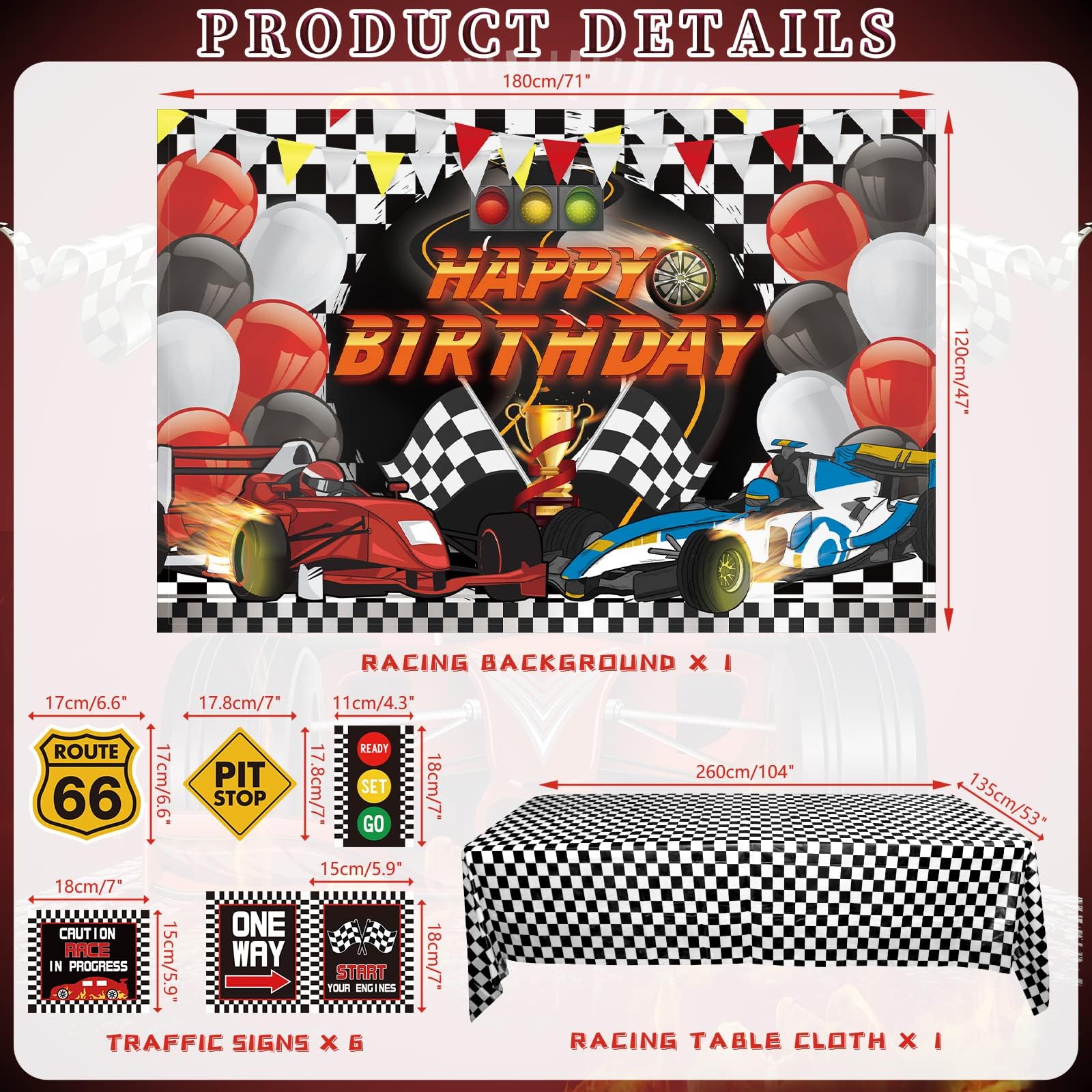 122Pcs Racing Car Party Decorations - Black And White Checkered Racing