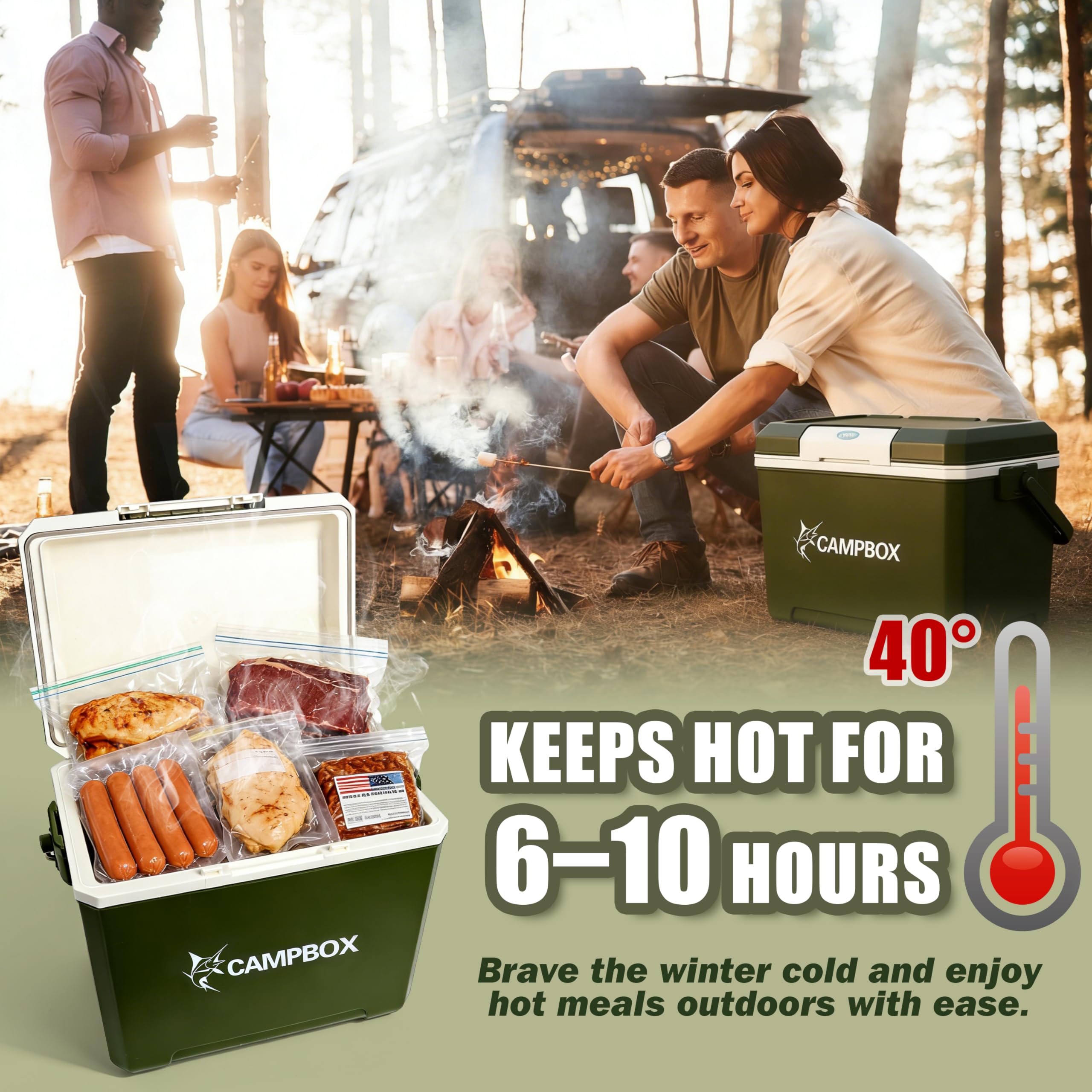 JONRRYIN Glacière 24L, Glacière Passive Maintient Le Froid Jusqu'à 12h, Glacière Mobile avec 2 Pain de Glace, Sac Isotherme Boîte Isotherme pour Camping, Pique-Nique, Plage, Jardin