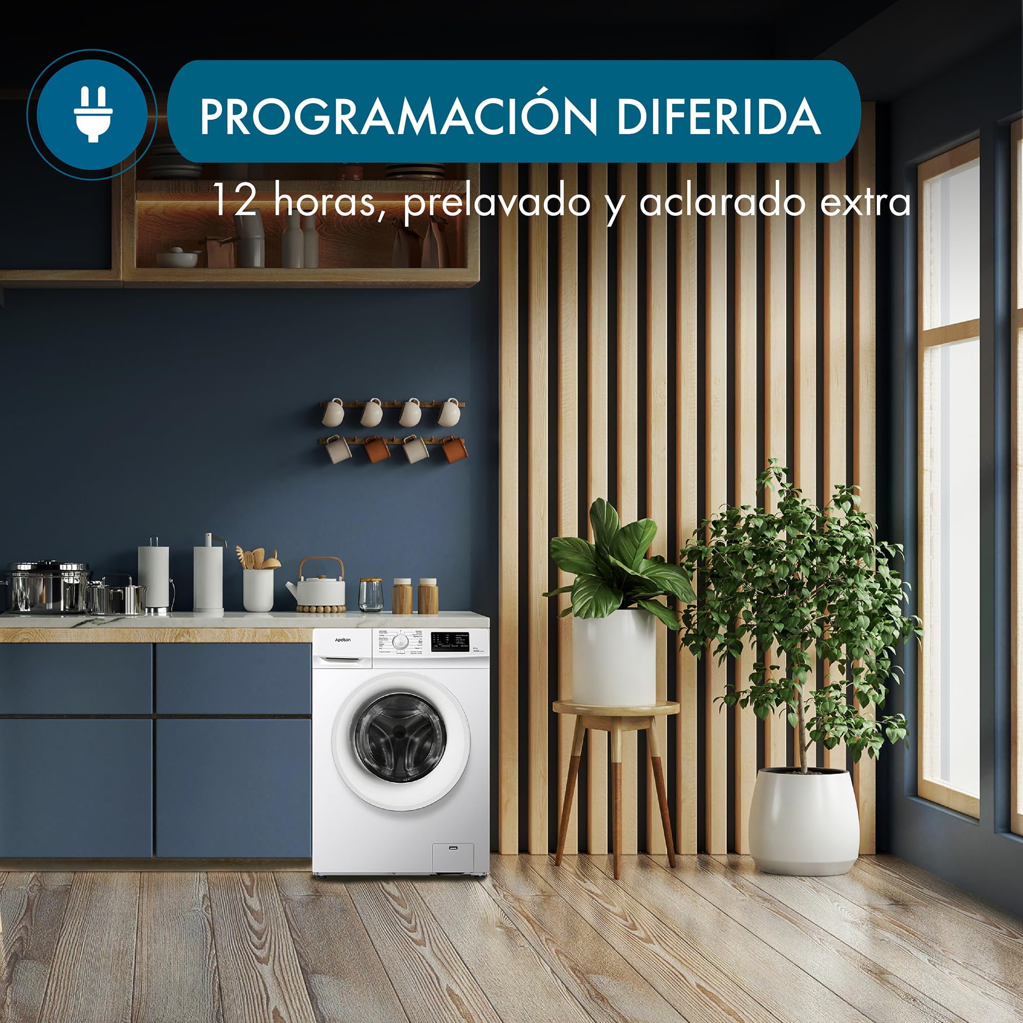 Apelson Lavadora de Carga Frontal AWM 6000 WH, 6 kg, 1000 rpm, 15 Programas de Lavado, Inicio Diferido hasta 12 h, Programas Rápido 15 min y Bebé, Libre Instalación, Color Blanco