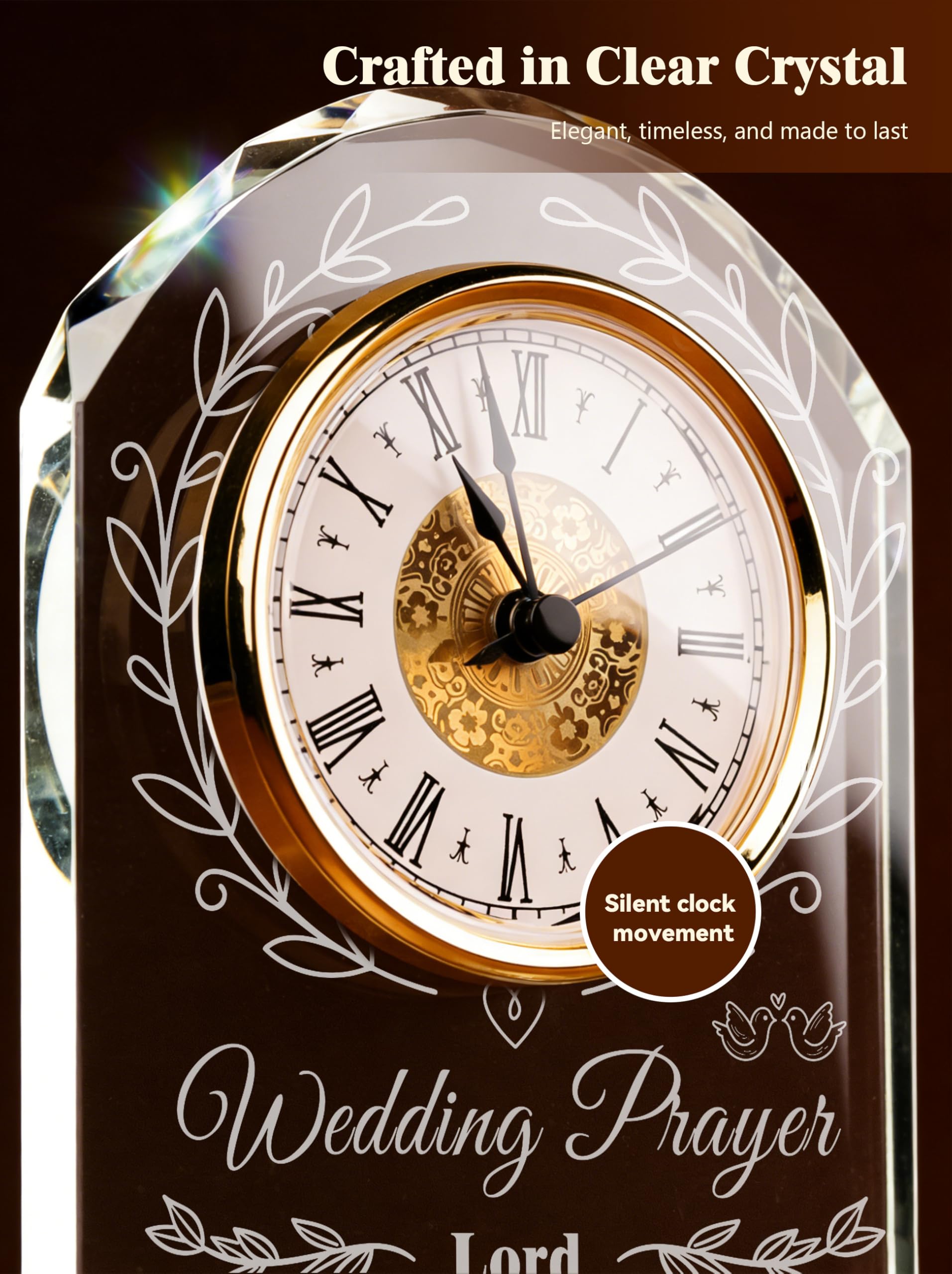 Reloj de cristal para parejas 2026 con base de luz de madera, regalo de matrimonio de feliz aniversario, regalo único de compromiso para recién casados, señor y señora