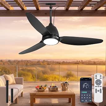 42-Inch Outdoor Ceiling Fan with Light, Waterproof IP65, Remote & APP Control, 6-Speed DC Motor, Dimmable 3CCT, Hanging Fan for Patio and Gazebo (Black)