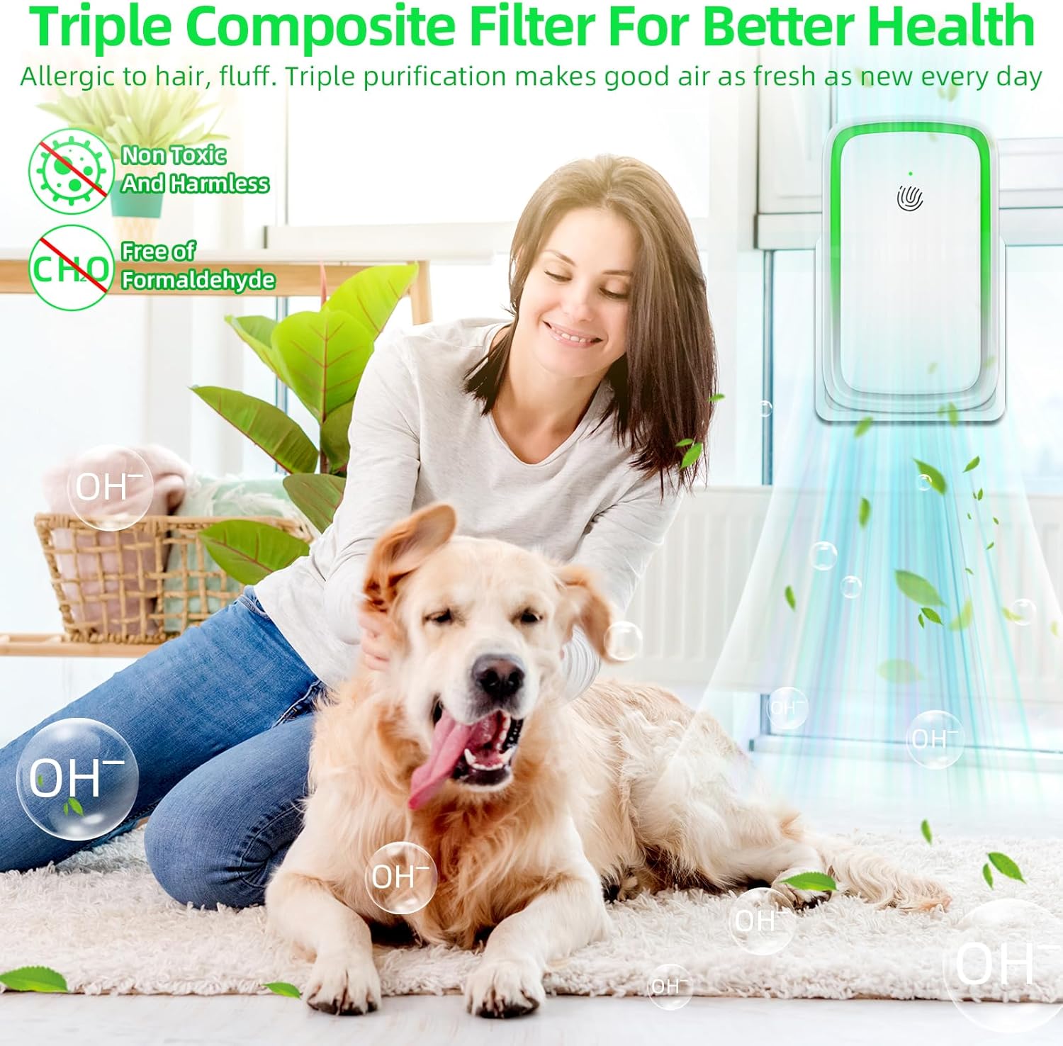 Plug In Air Ionizer - 6Pack Air Purifier with 3 LED Night Light,Negative Air Ionizer for Home Use,Mini Filterless Mobile Air Cleaner for Odor,Smoke Dust,Pets,Quiet Operation Air Freshener for Home