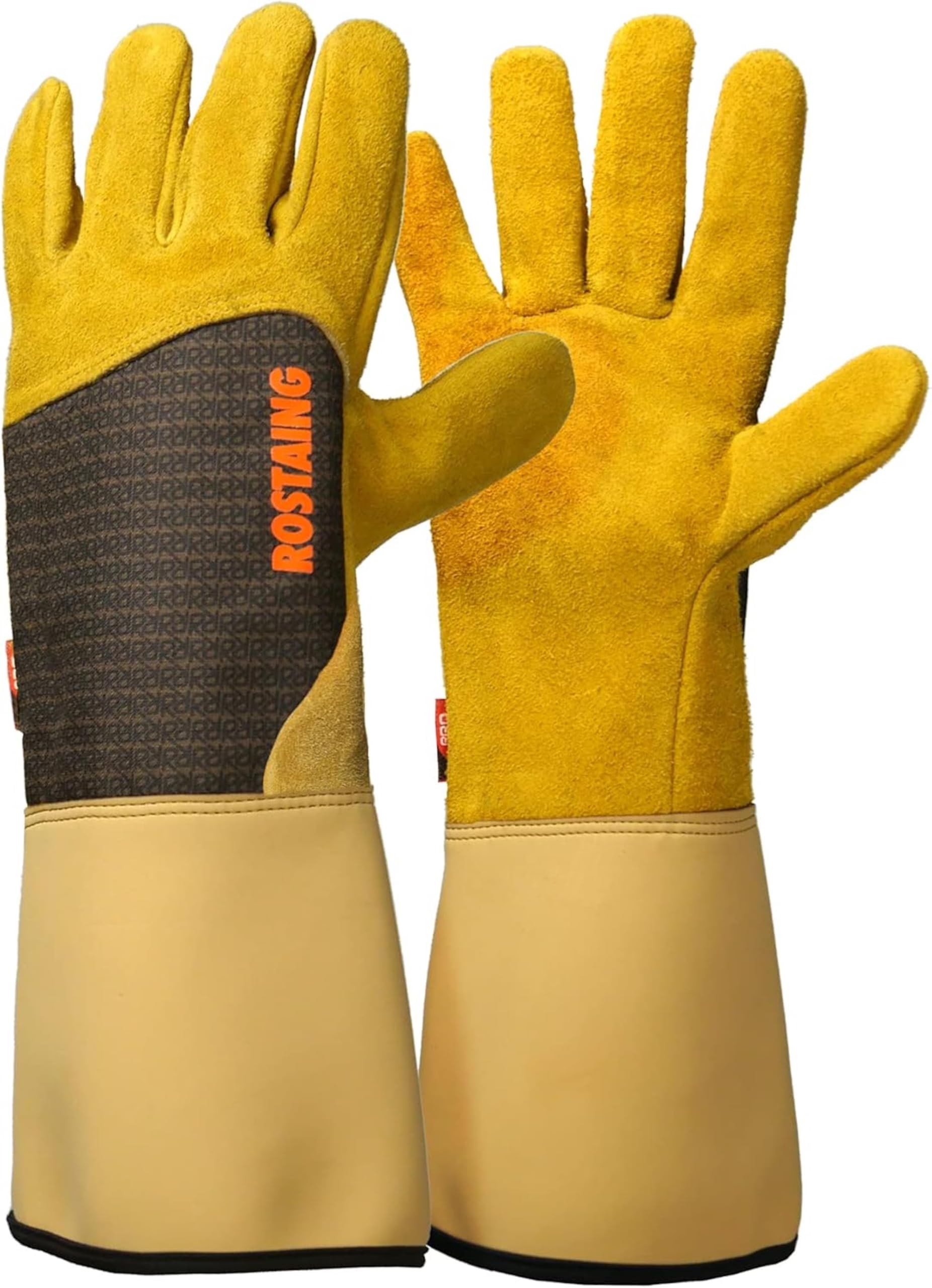 ROSTAING Gants RONCIER - Paire de Gants de Jardinage - Protection Cuir - Gants de Jardinage pour les Épines et Ronces et Gants de Travail, Beige