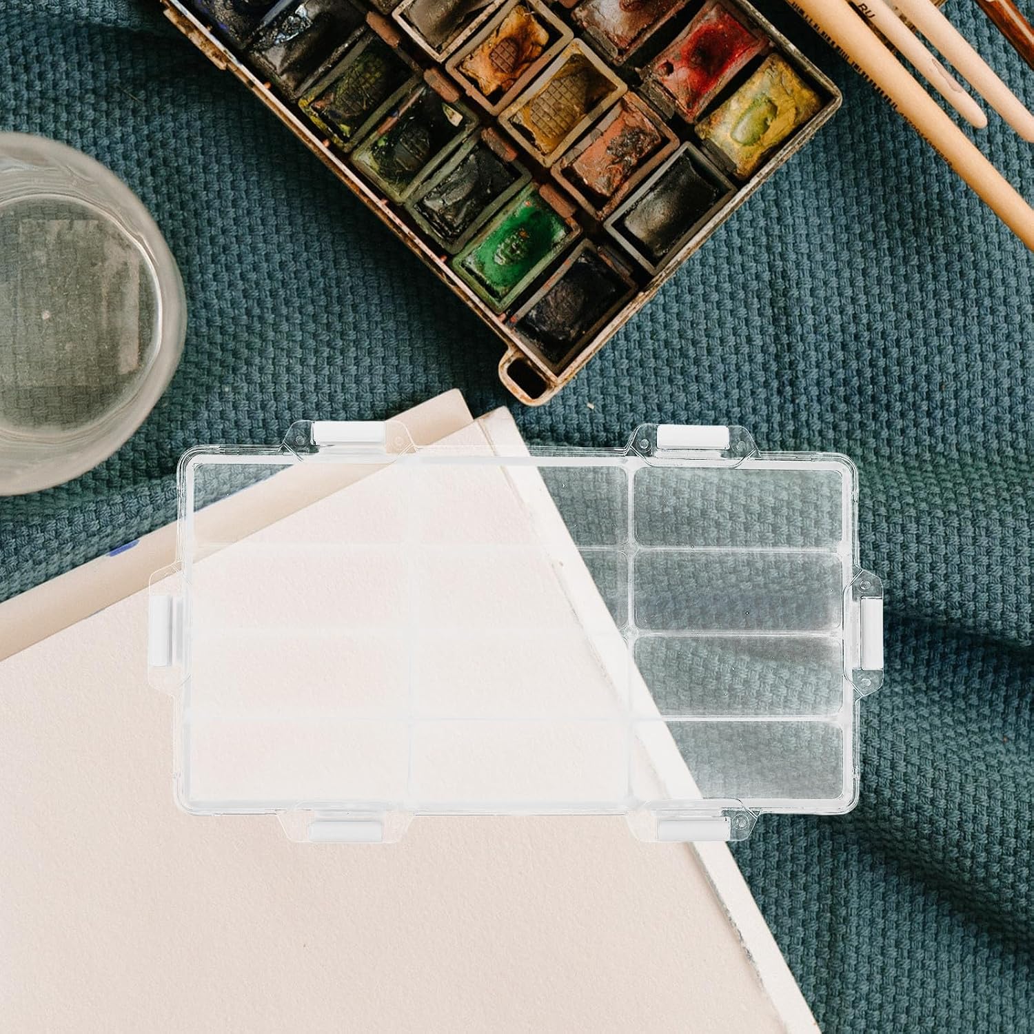 Empty Watercolor Paint Palette Tray Lightweight Plastic with 12 Compartments and Detachable Lid Paint Mixing Tray for Traveling and Outdoor Use by Artists