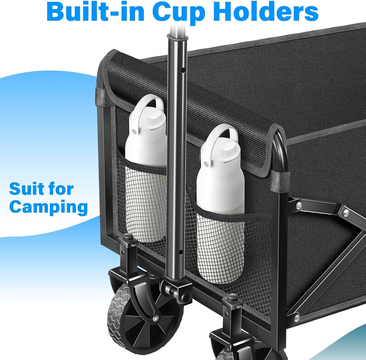 Wagons Carts Foldable - Collapsible Wagon Cart with Wheels Foldable - Utility Folding Wagon Cart for Sports Camping Grocery, Black