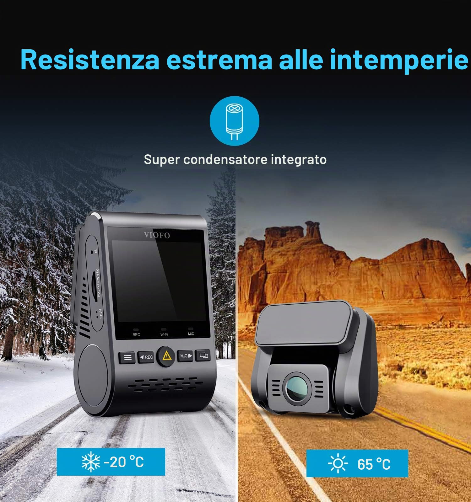 VIOFO A129 DUO Dash Cam 1080P per Auto WIFI 5GHz Veloc, GPS Logge Telecamera Auto Doppia Front + Rear, FHD con 2'' LCD Schermo, Parcheggio Mode 48h, Sony Sensor, Registrazione Continua