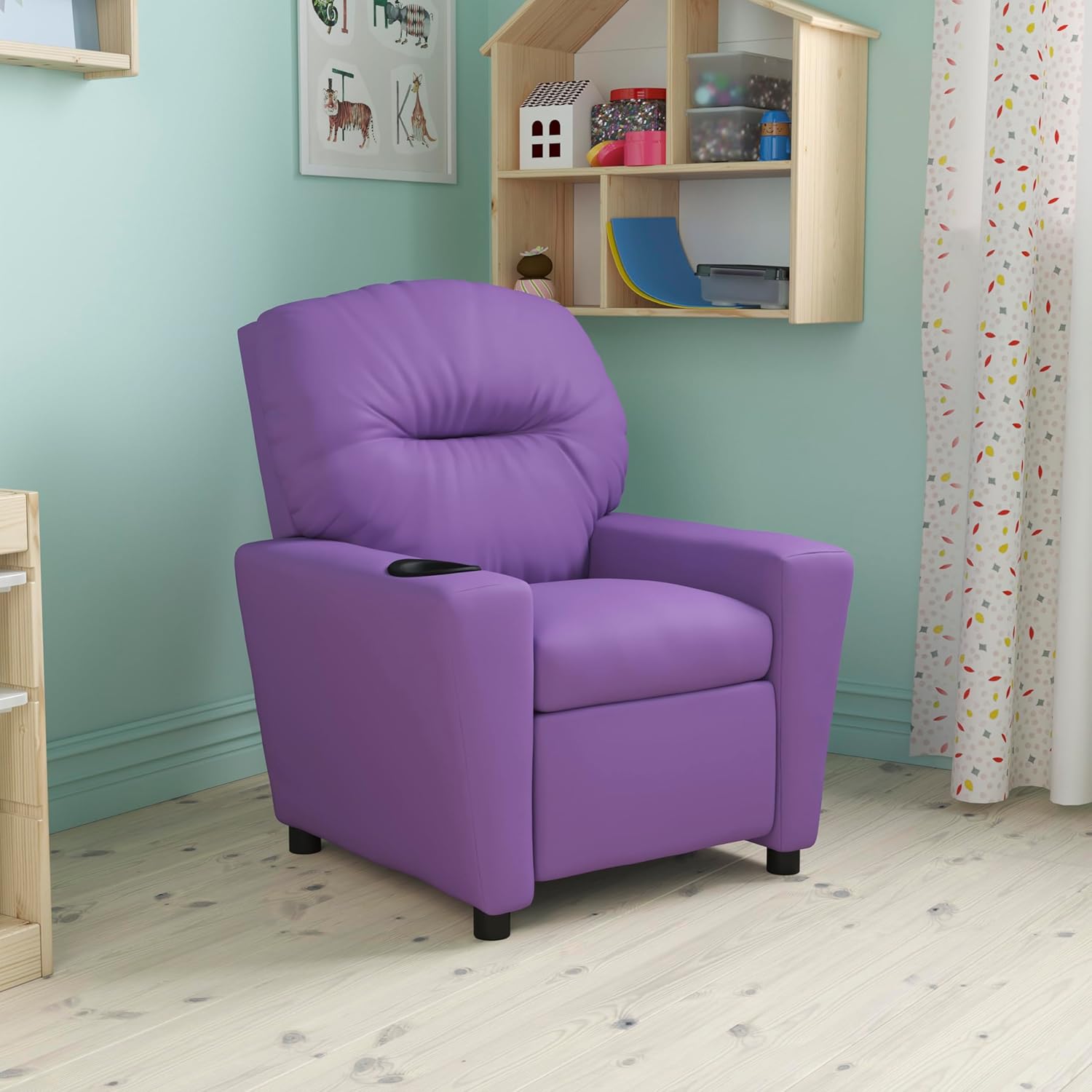 EMMA + OLIVER ラベンダー ビニール キッズ リクライナー カップホルダー付き