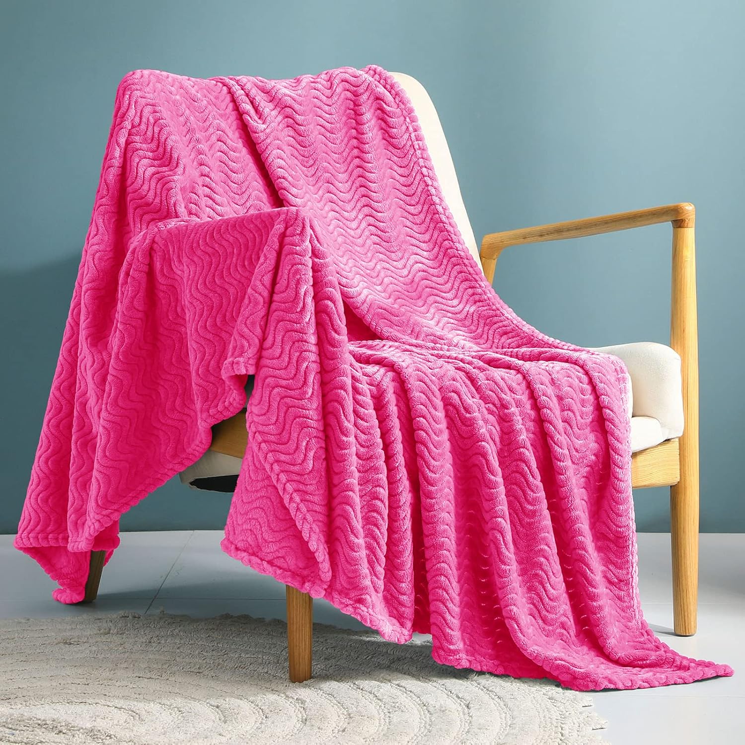 Exclusivo Mezcla Large Flannel Fleece Throw Blanket, 127×178 CM Sofa Throws, Soft Jacquard Weave Wave Pattern Throws for Sofa, Hot Pink Blanket Exclusivo Mezcla Large Flannel Fleece Throw Blanket, 127×178 CM Sofa Throws, Soft Jacquard Weave Wave Pattern Throws for Sofa, Hot Pink Blanket
