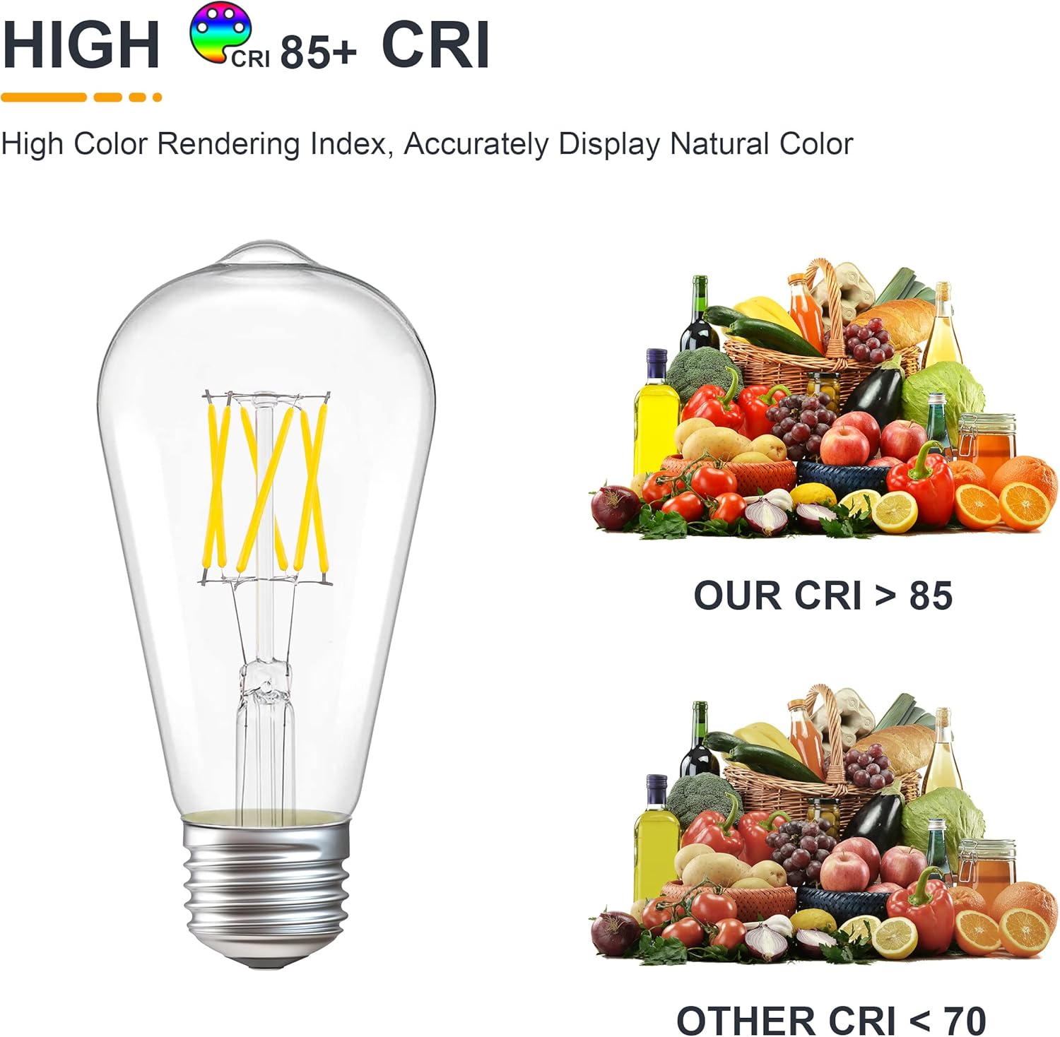 12V LED Edison Light Bulbs - Daylight 5000K 6W(Only for 12 Volt DC/AC) - E26 Standard Base - 60W Equivalent Dimmable ST21 Low Voltage LED Filament Bulb for RV, Off Grid, 2 Pack