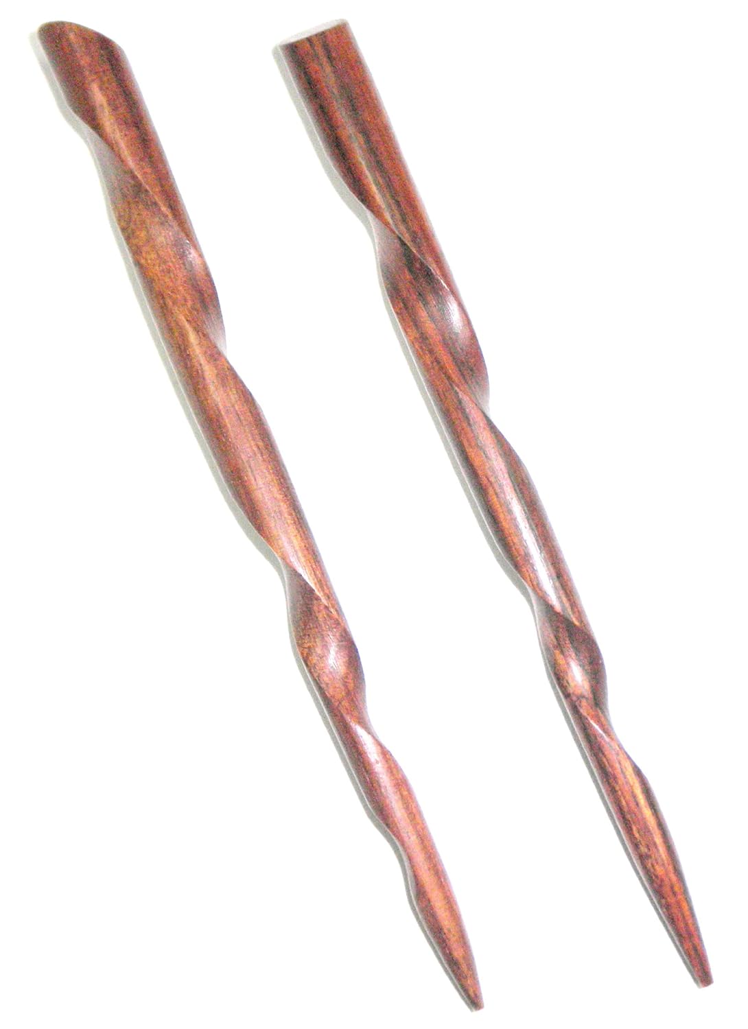 JWL (2) Rosewood Conical Spiral 6 Inch Hair Sticks Picks Pics Pins Forks - Hawaiian Style