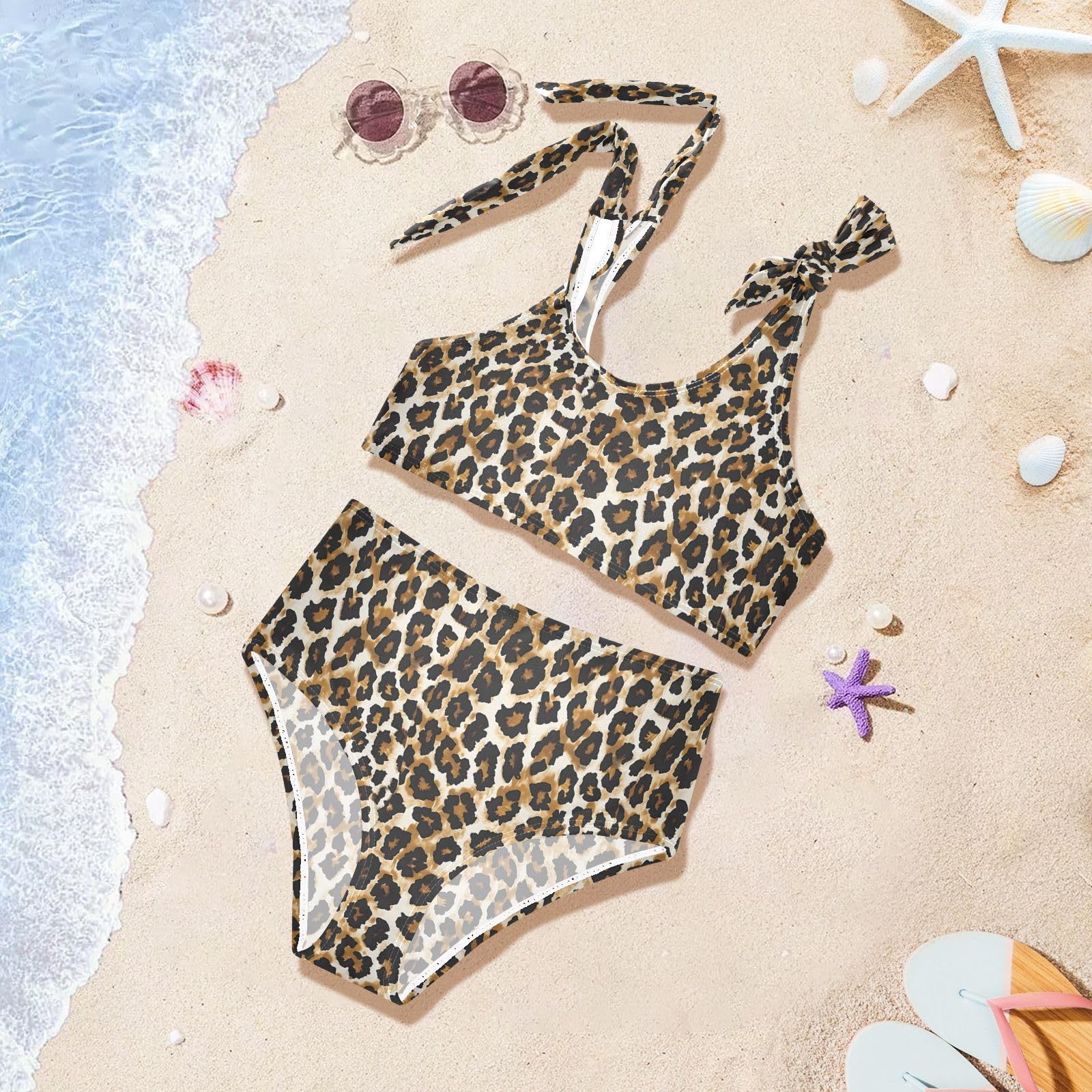 Animal Leopard Girls Two Piece Tankini Swimsuits Summer Bathing Suit Beach Swimwear Set, 3T