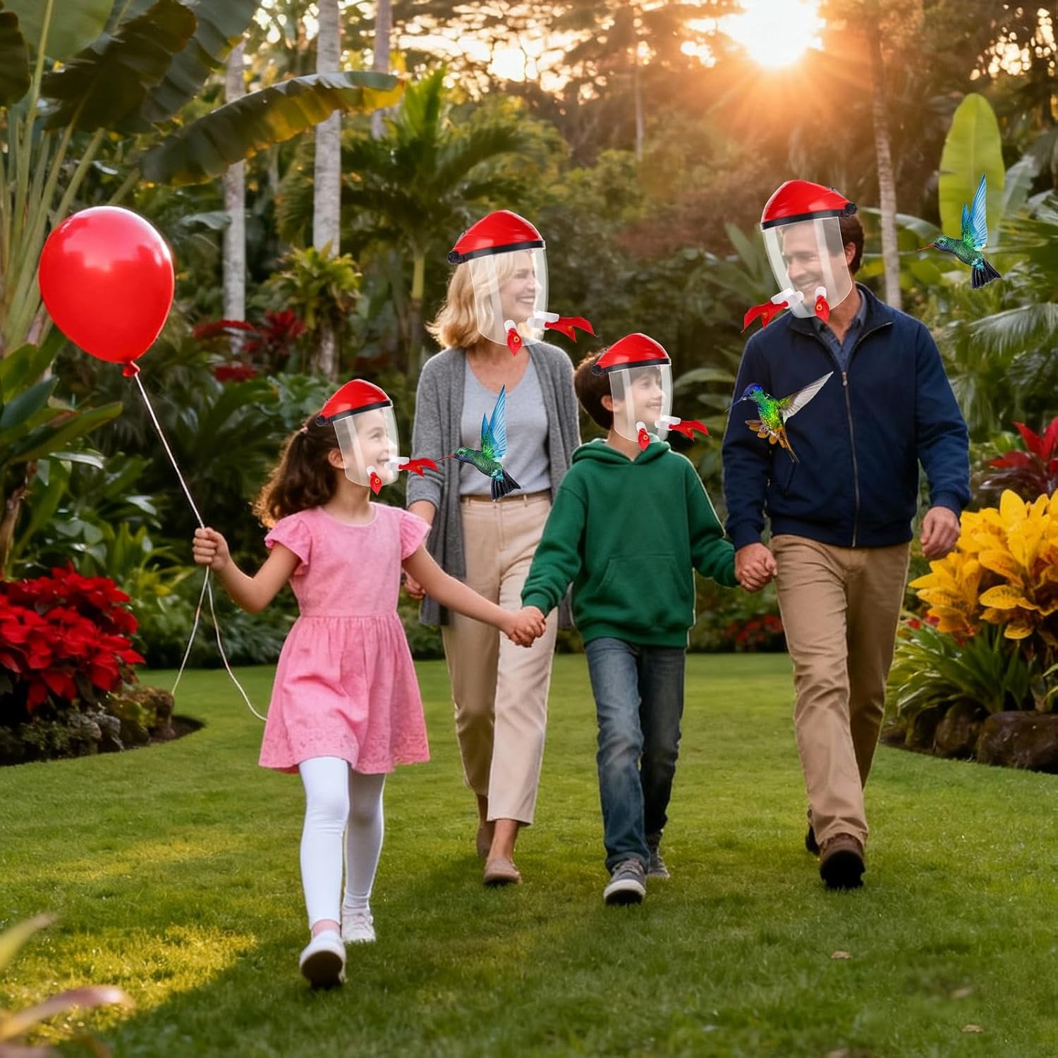 Hummingbird Feeder Hat, Outdoors Hummingbird Feeder Mask with 3 Feeding Ports (2PCS)