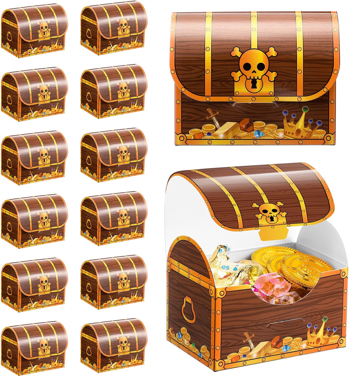 Chinco Treasure Treat Chest Boxes Cardboard Pirate Treasure Treat Chest Pirate Present Goodie Boxes Treasure Candy Favor Boxes for Halloween Treasure Hunt Game Pirate Theme Party?Simple Style,24 Pcs?