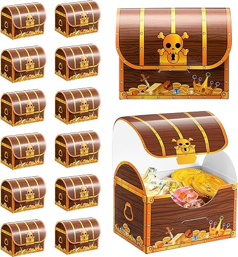 Chinco Cofre de tesoros de cartón, cofre del tesoro pirata, caja de regalos para Halloween, juego de pirata, fiesta temática de piratas (24 piezas,