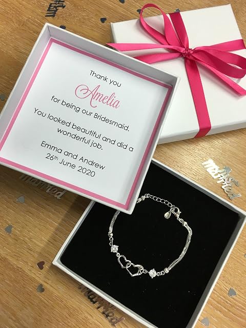 My Pretty Little Gifts PERSONALISED WEDDING THANK YOU GIFT PRESENT HEART BRACELET PINK FAVOUR BOX. BRIDESMAID, MAID OF HONOUR, FLOWER GIRL, MOTHER OF THE BRIDE, MOTHER OF THE GROOM