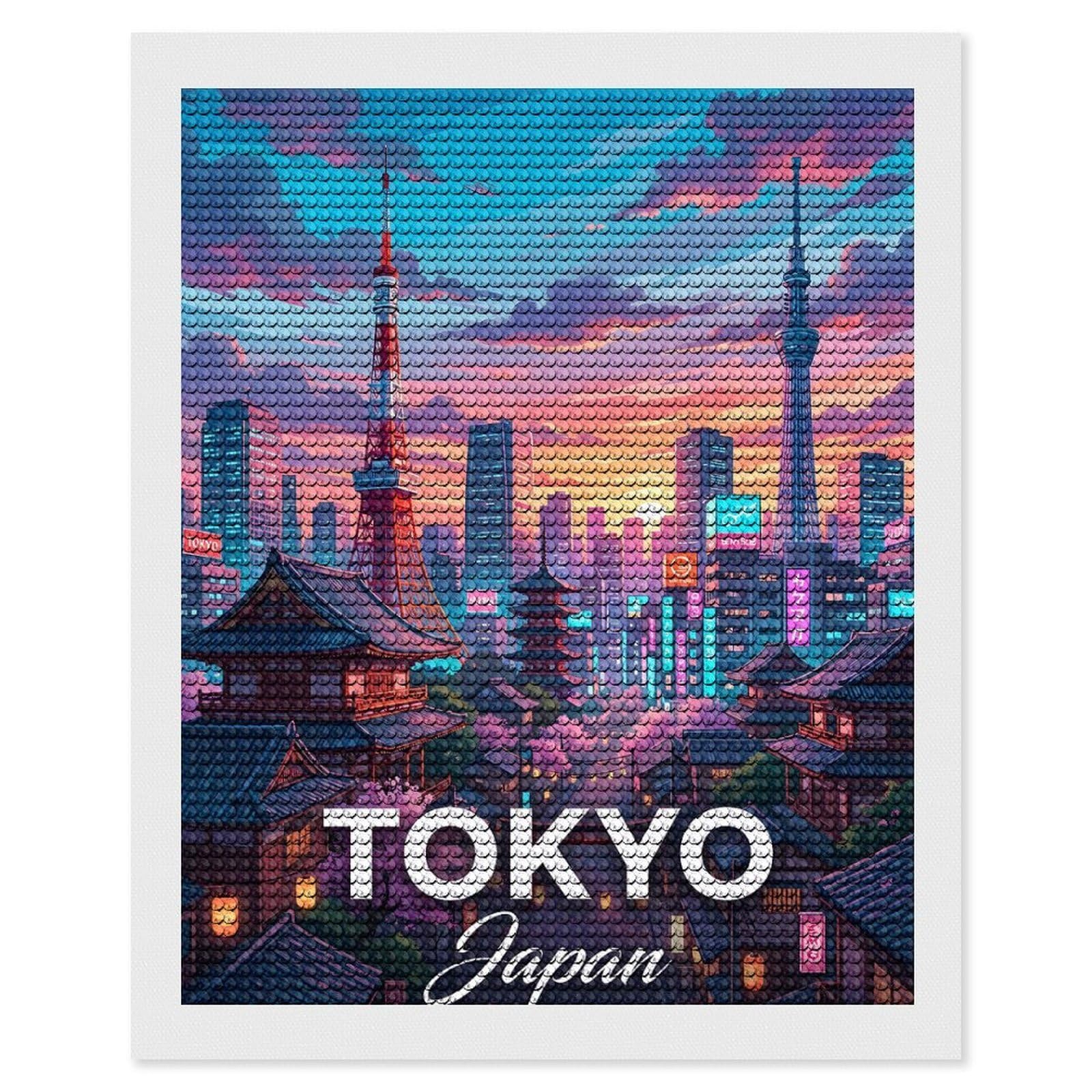 Junmoney Tokyo Japan Cityscape at Sunset Round Drill Diamond Painting 16"x20", Handmade Wall Decor, Modern Decor, Aesthetic Room Decor, Easy Craft Set