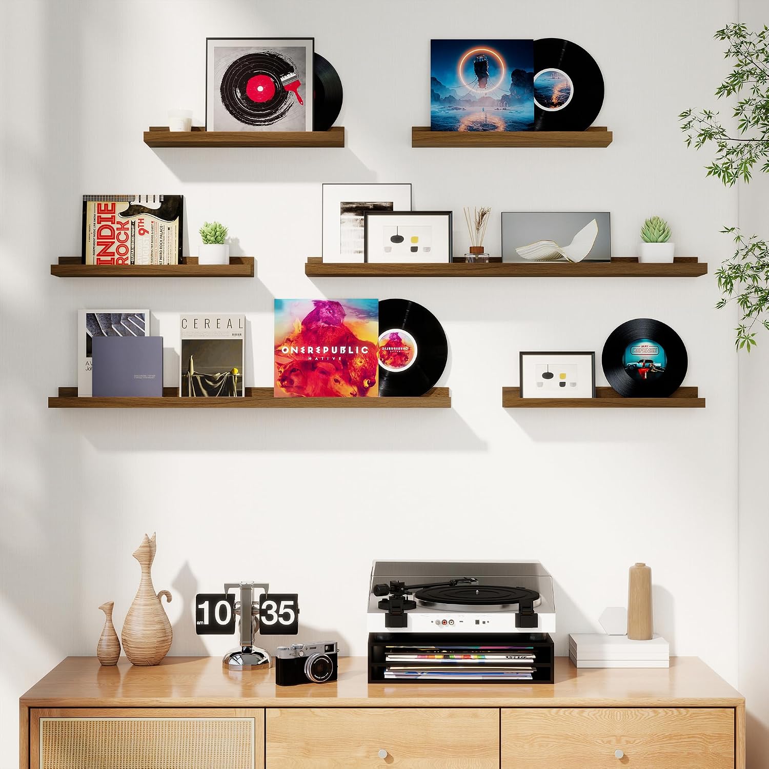 Picture Ledge Shelf, Floating Shelves for Wall Decor, Walnut, 6Pcs, 30'' image 2