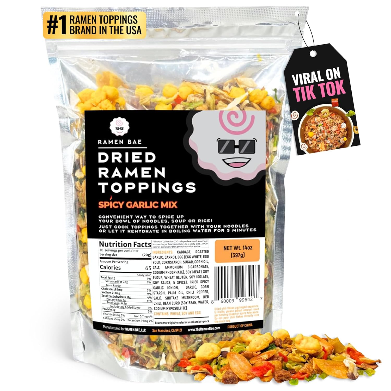 The Ramen Bae - Spicy Garlic Mix, Dried Ramen Toppings - Ramen Toppers - 14oz