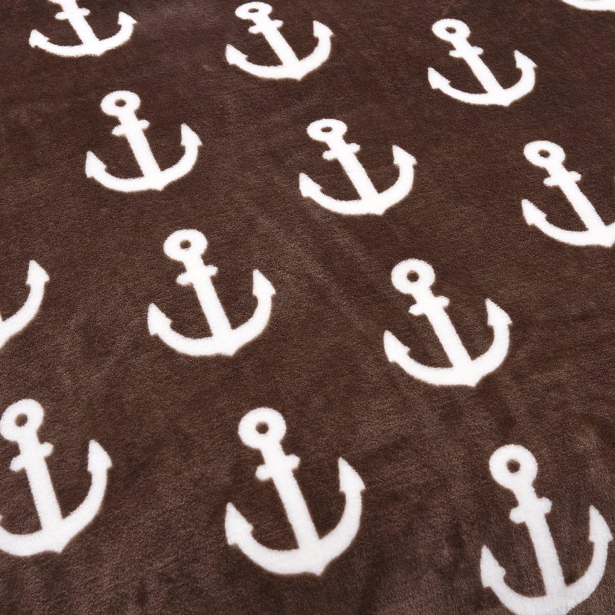 JML Plush Blanket King Size (90" x 102"), Super Soft Warm Printed Flannel Fleece Blanket for Couch and Sofa, Brown Anchor