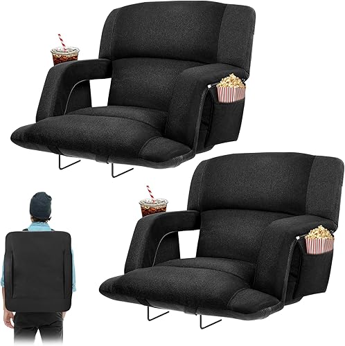 Sillas de Gradas Extra Anchas con Respaldo y Cojín Sillas de Estadio Plegables, Diseño Estilo Sofá, 6 Posiciones Reclinables Asientos de Gradas