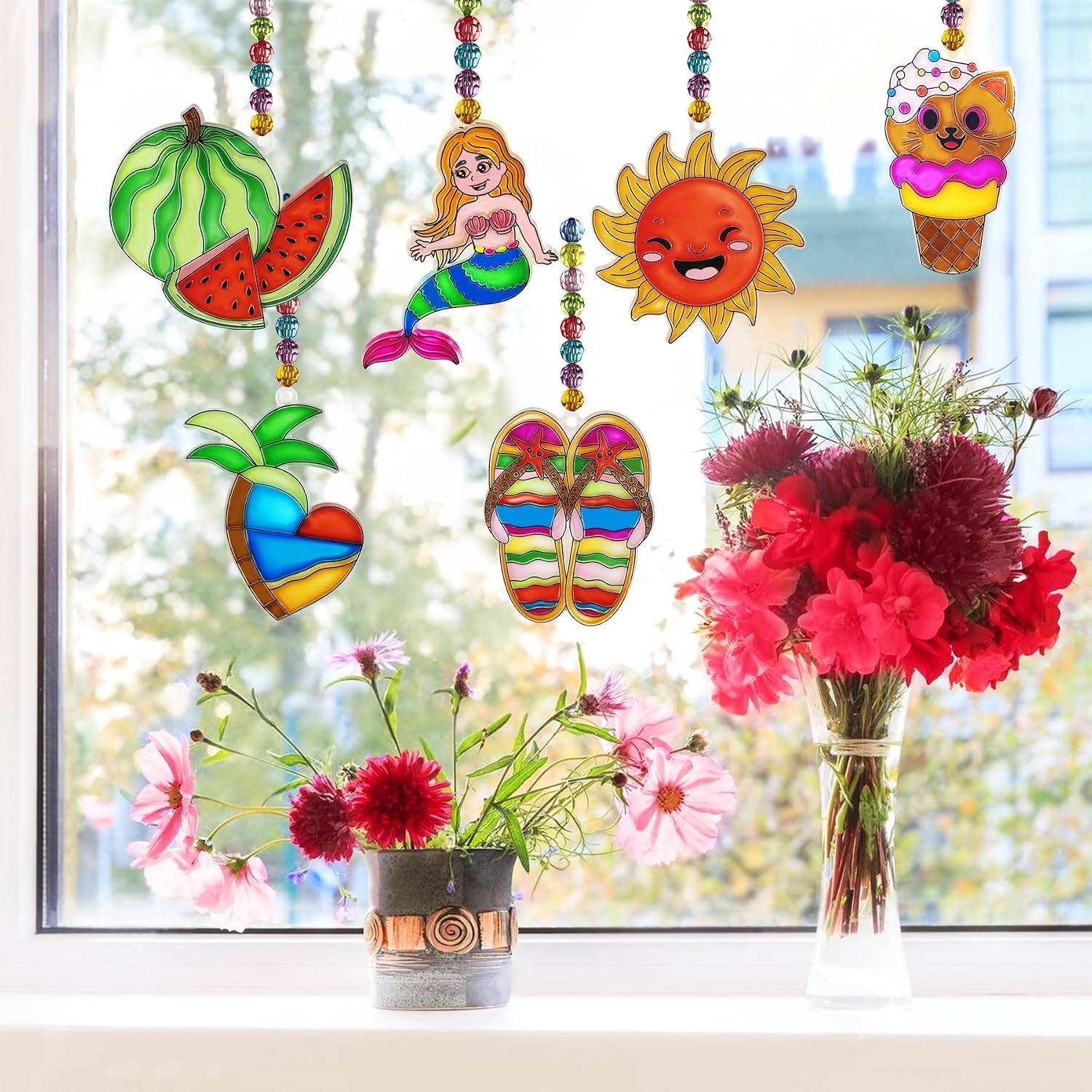 Ayhuhra 30 Sets Summer Suncatcher Craft Kits Glow in the Dark DIY Window Paint Art Sun Catcher Kits for Home Party Activities Art Project